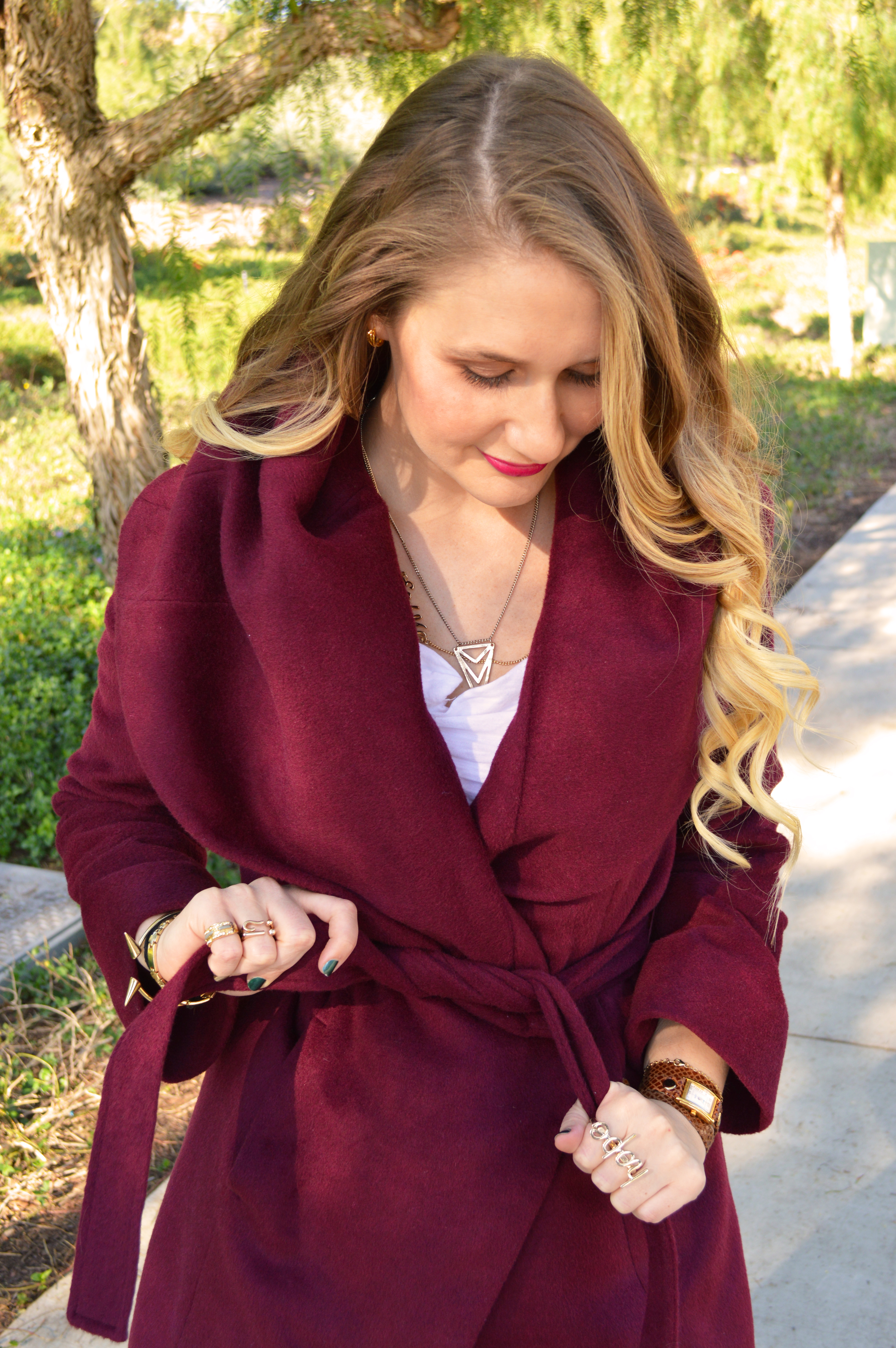 Maroon wrap coat top