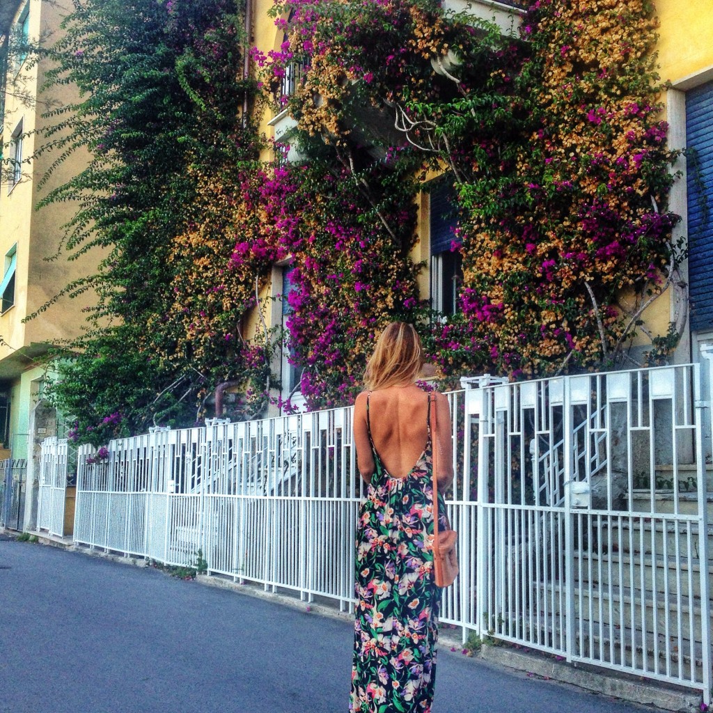 vacation style italy floral backless dress maxi