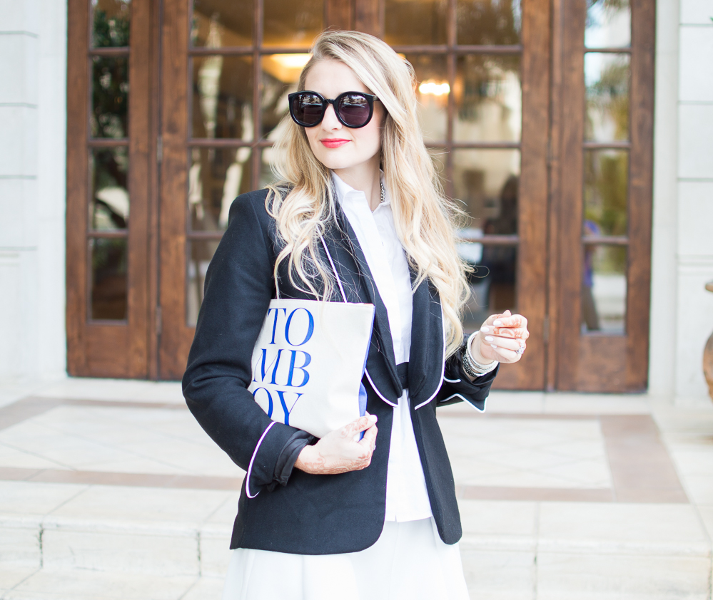 Ladies navy blazer deals with white piping