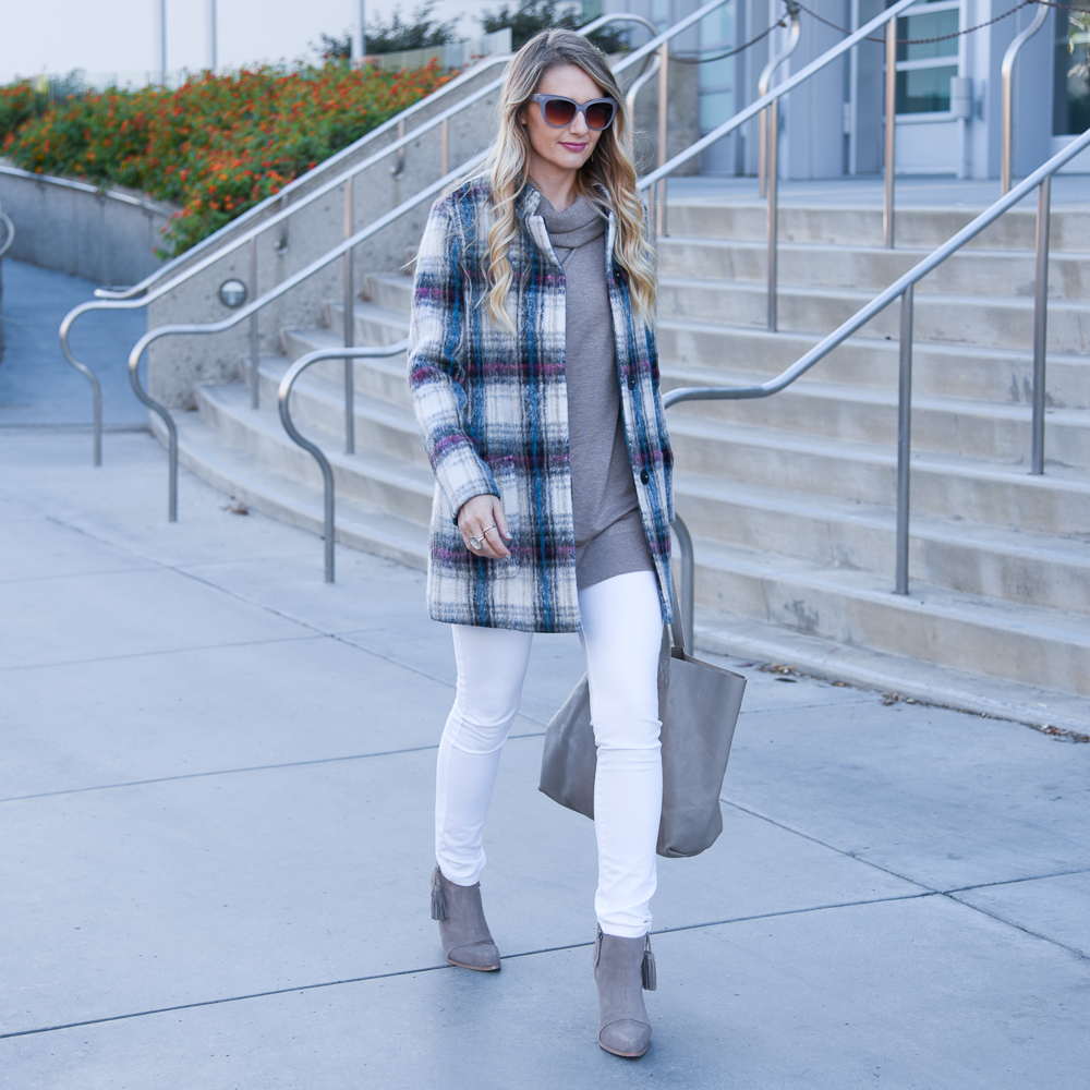 plaid patterned coat