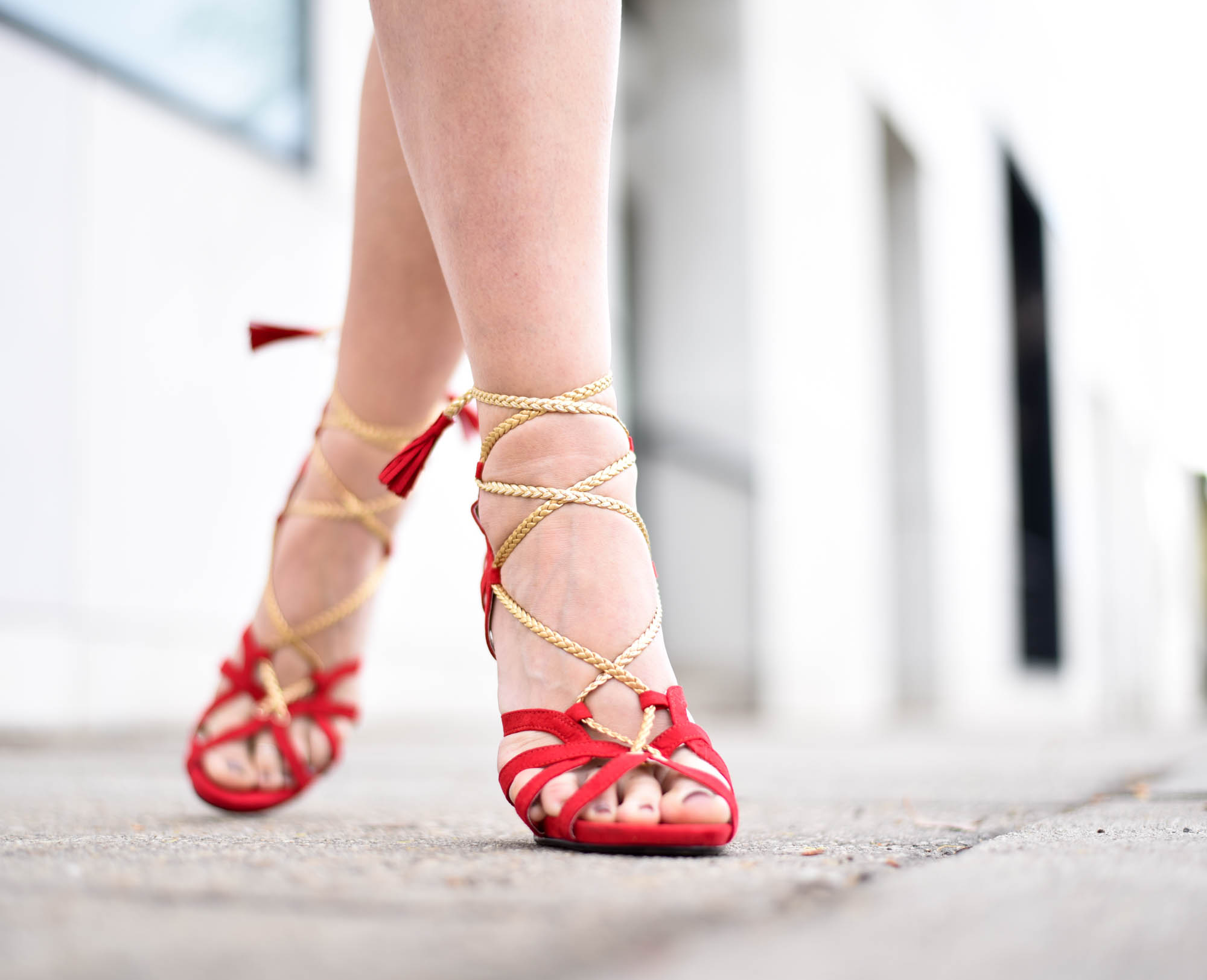 red lace up heels 