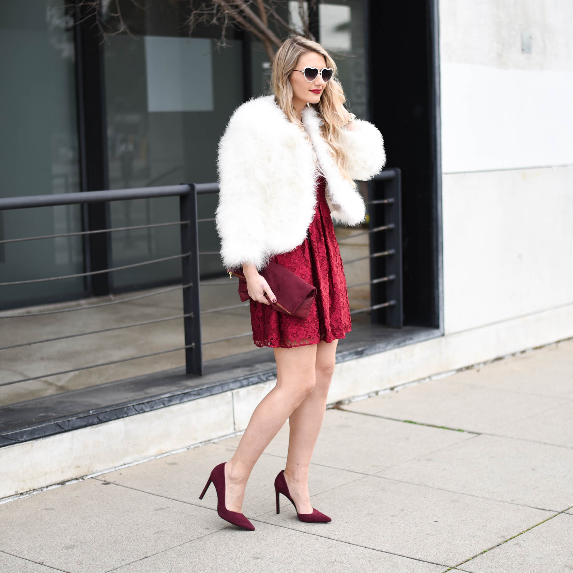 red lace fit and flare dress 