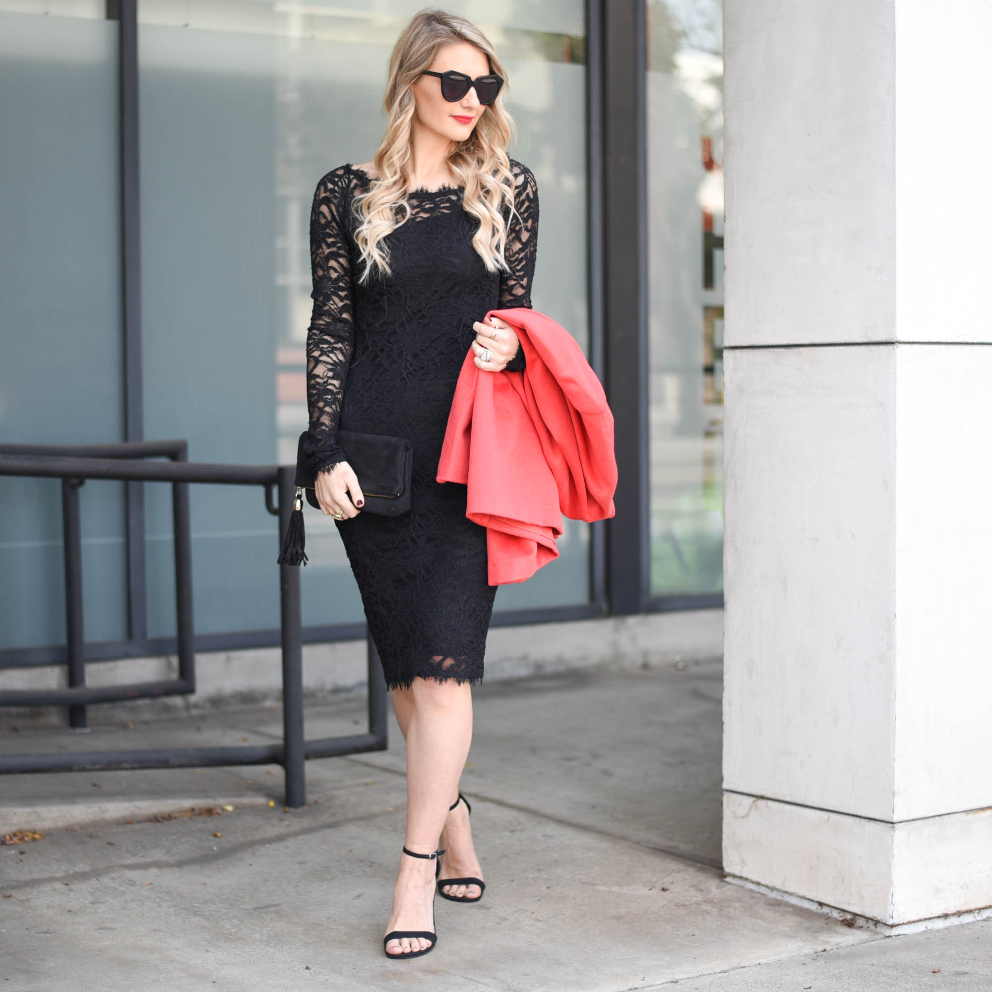 black lace coat dress