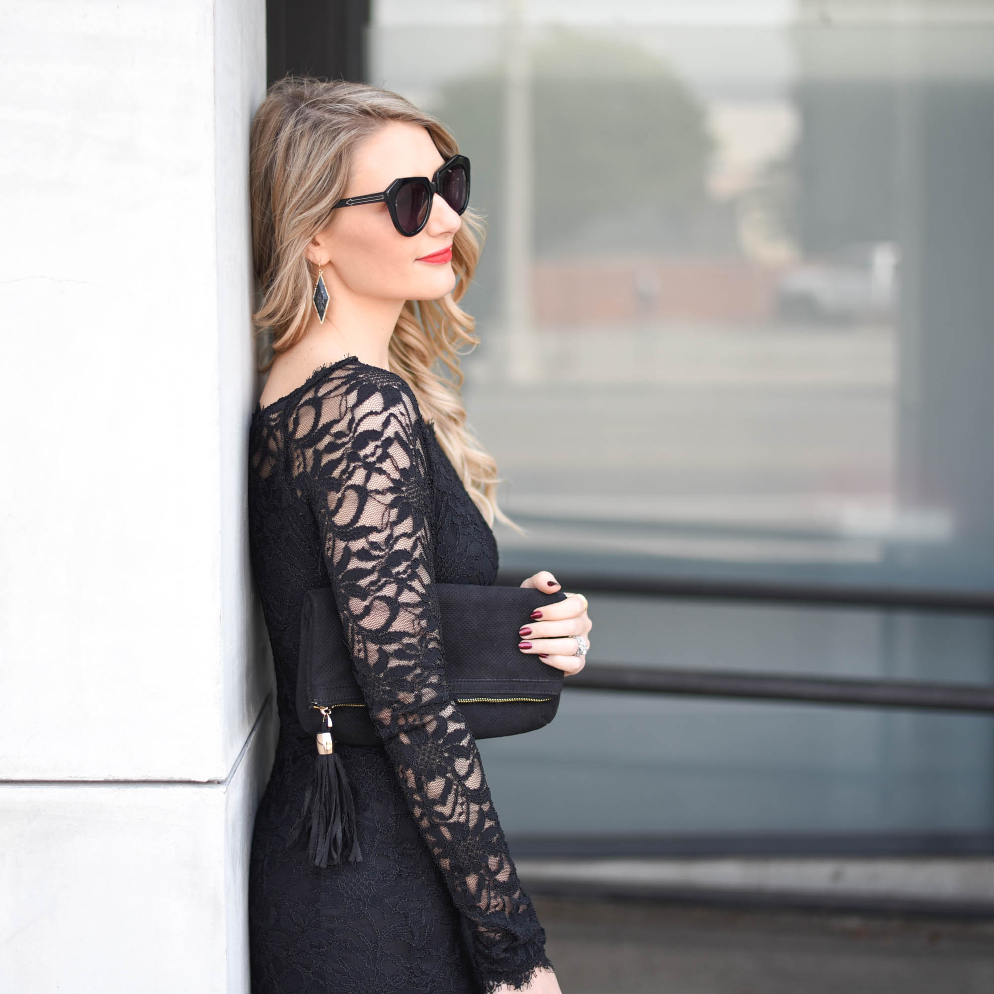 black lace coat dress