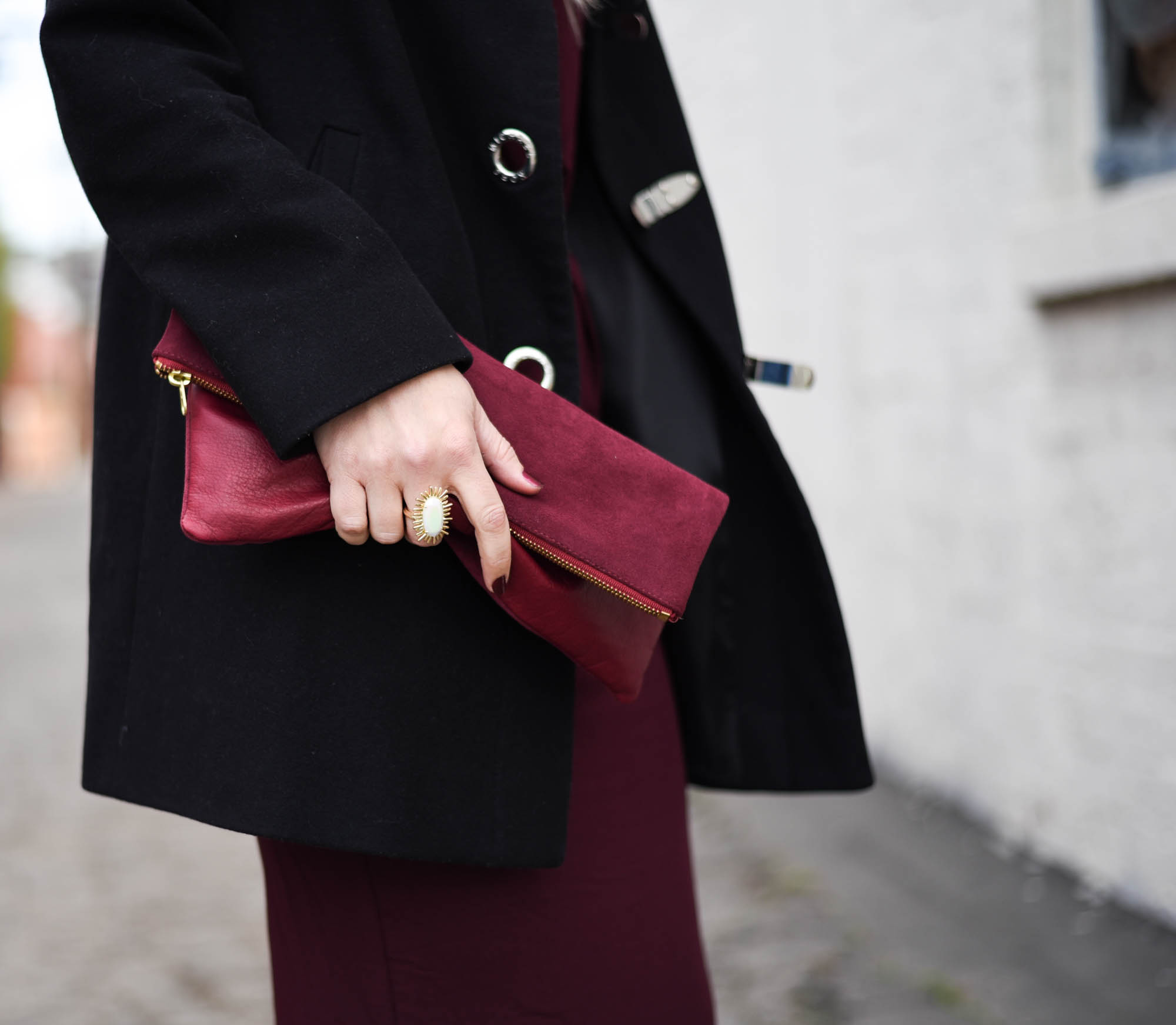 oxblood suede leather clutch 