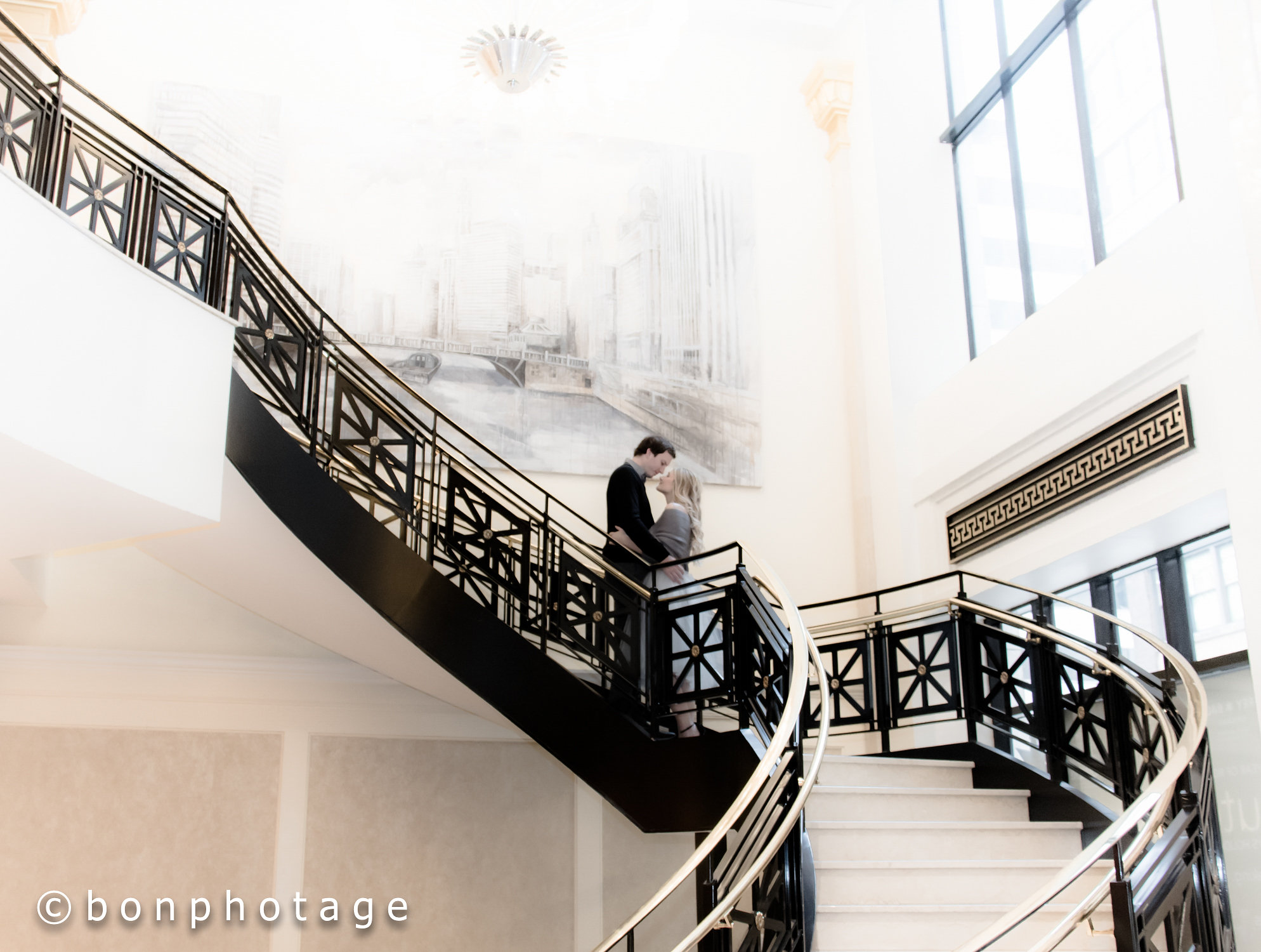 engagement photo on staircase 