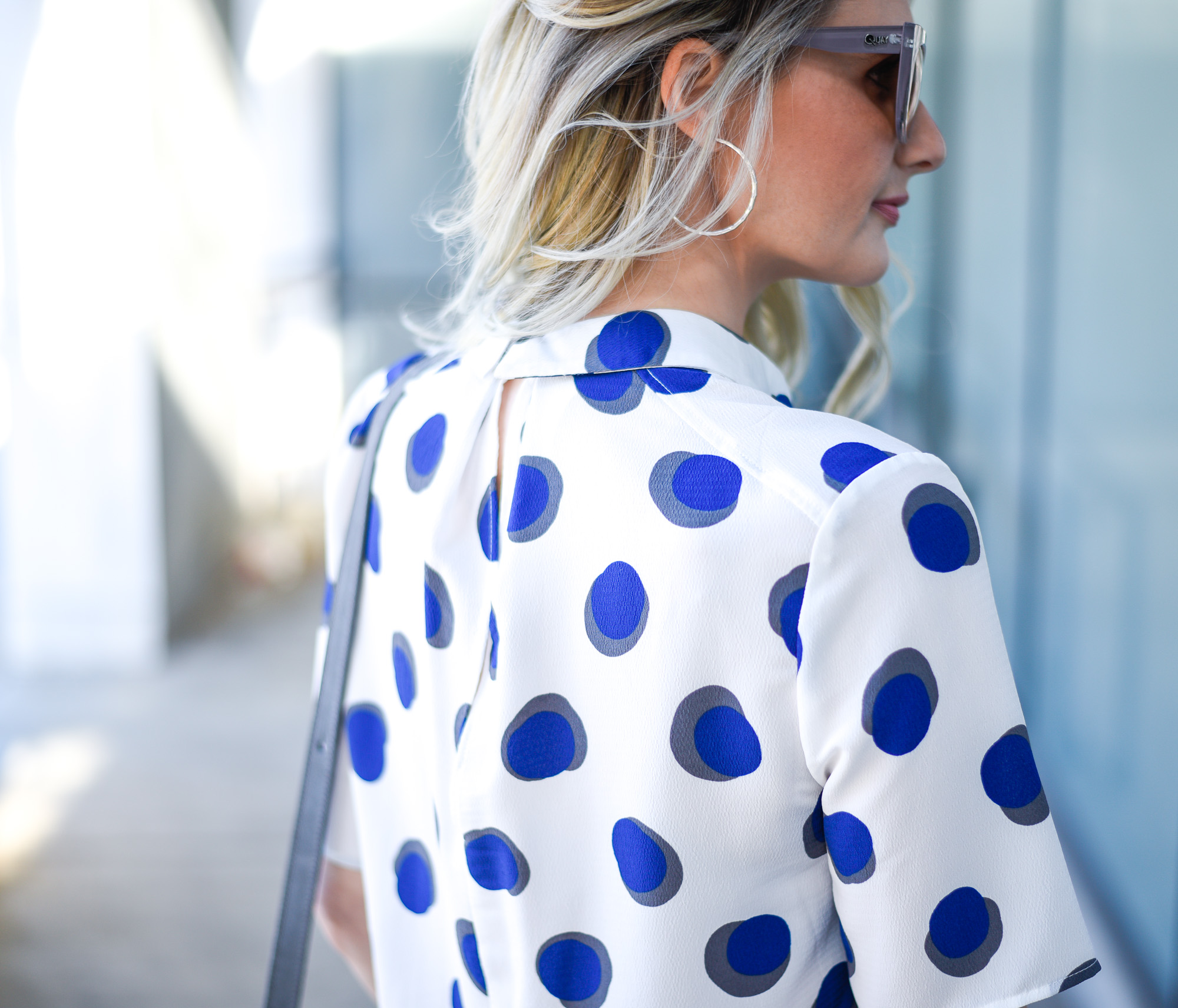 keyhole back blouse and the most simple silver hoop earrings 