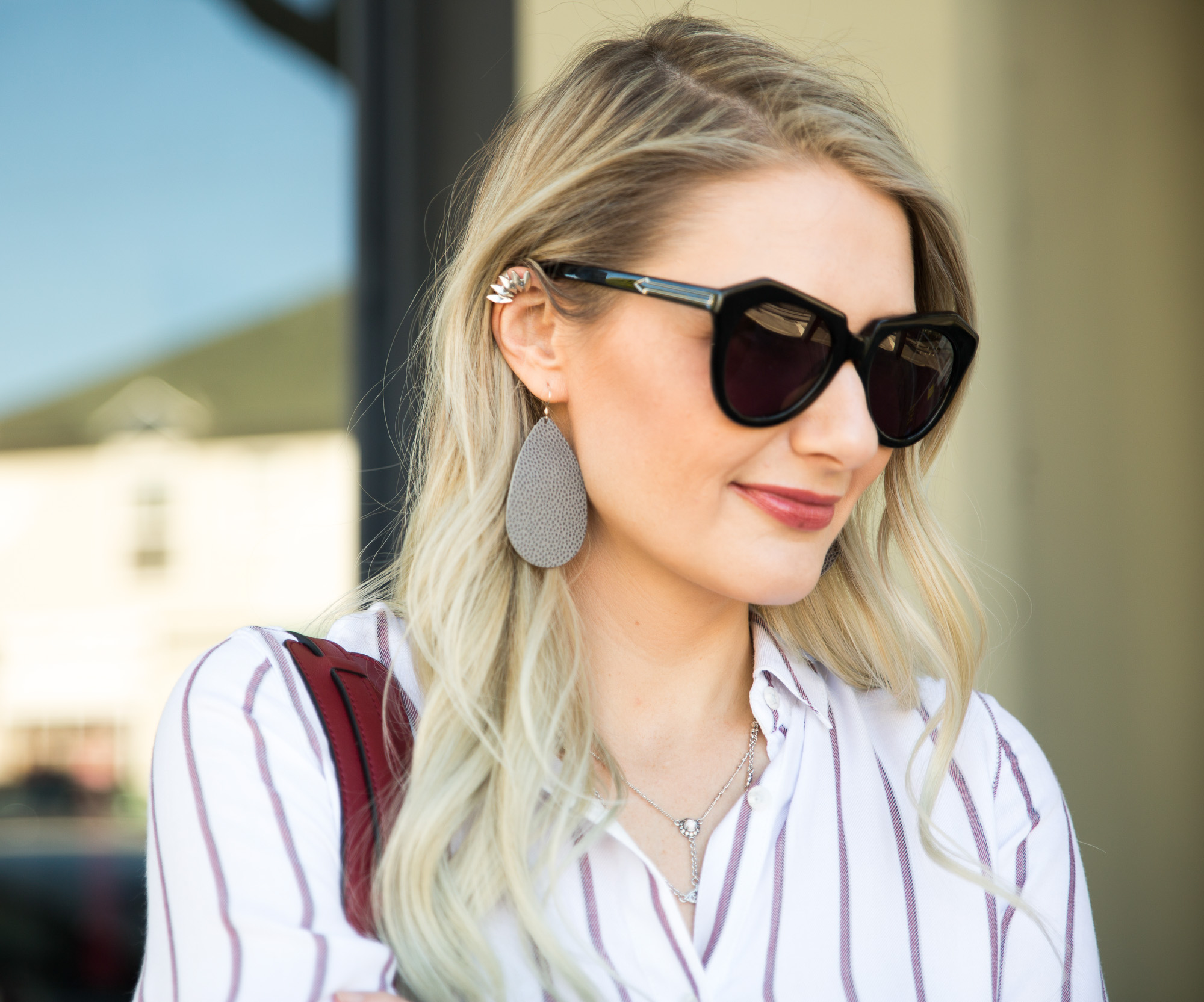 greay speckled leather earrings for an edgy look 