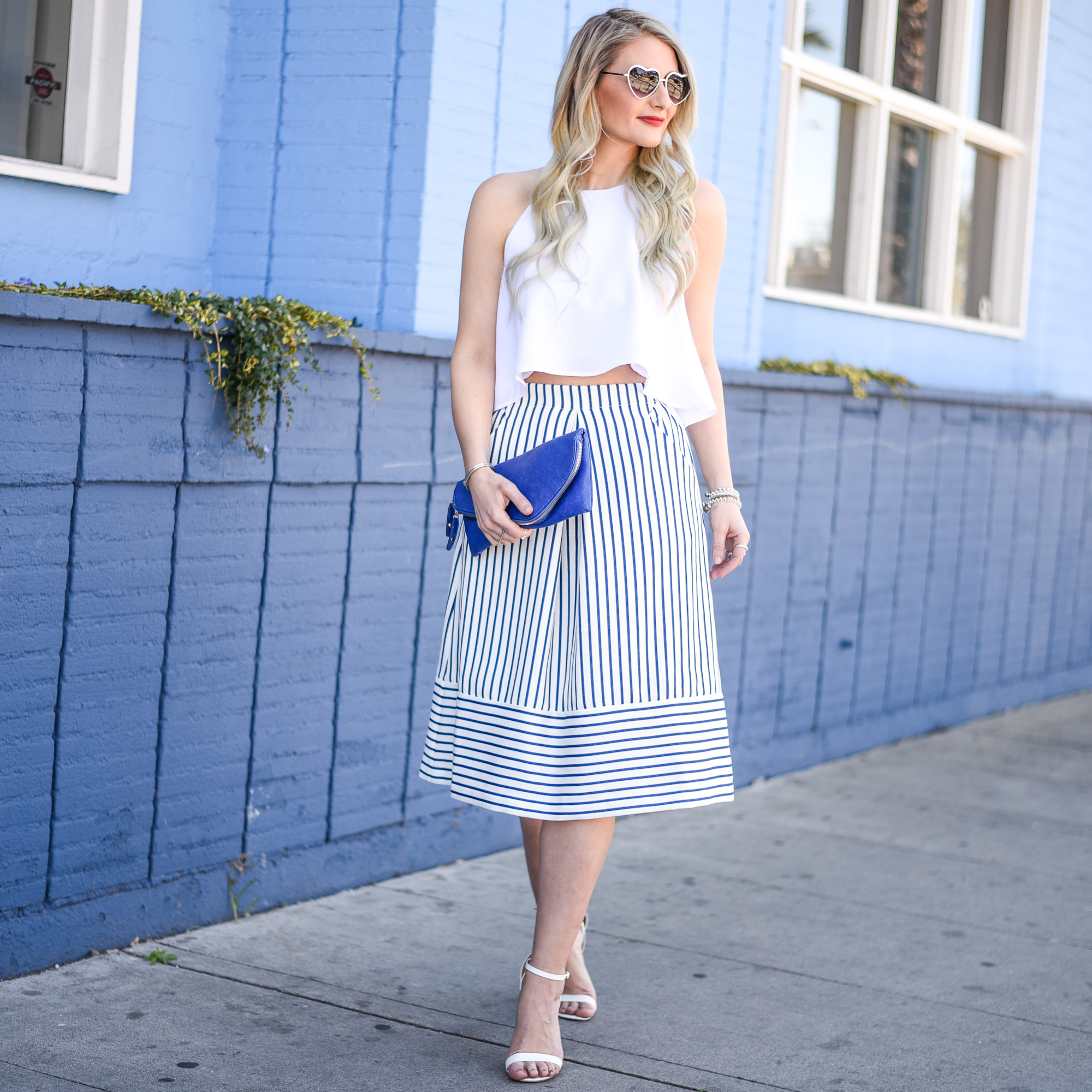 Blue and white deals striped skirt