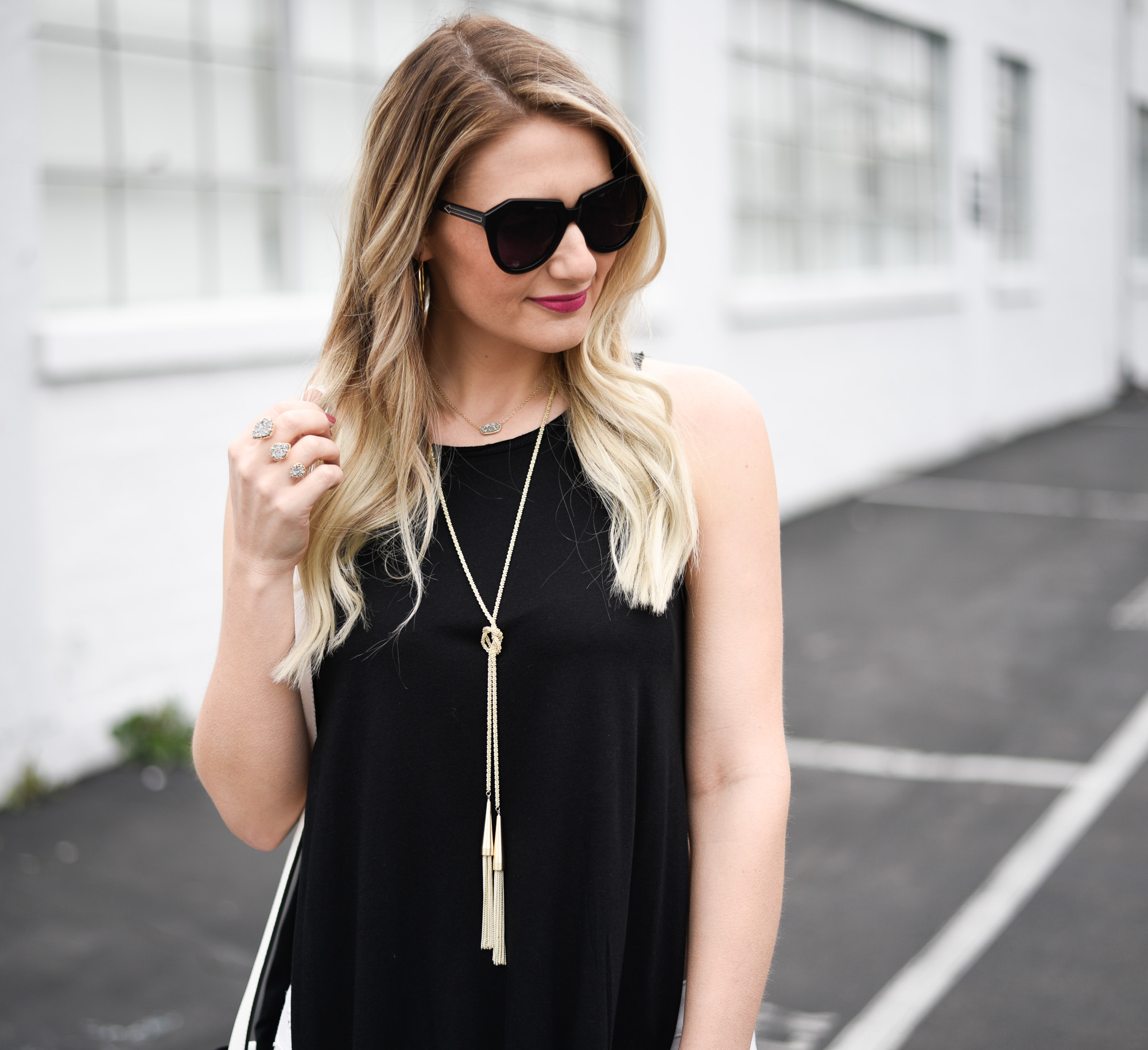 Gold tassel necklace that can be worn multiple ways 