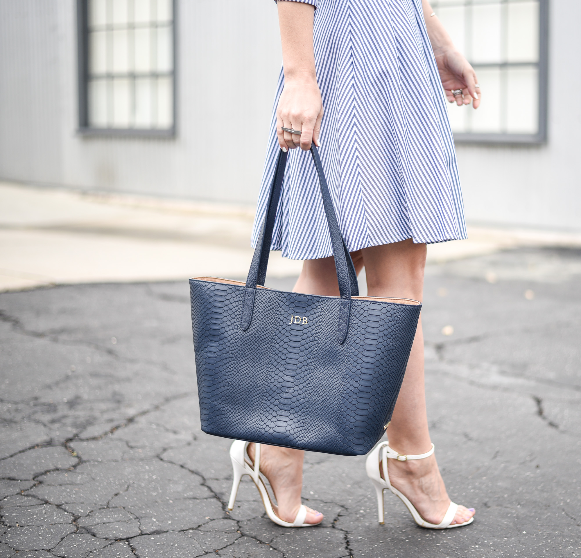 The best navy embossed tote available for monogramming! 