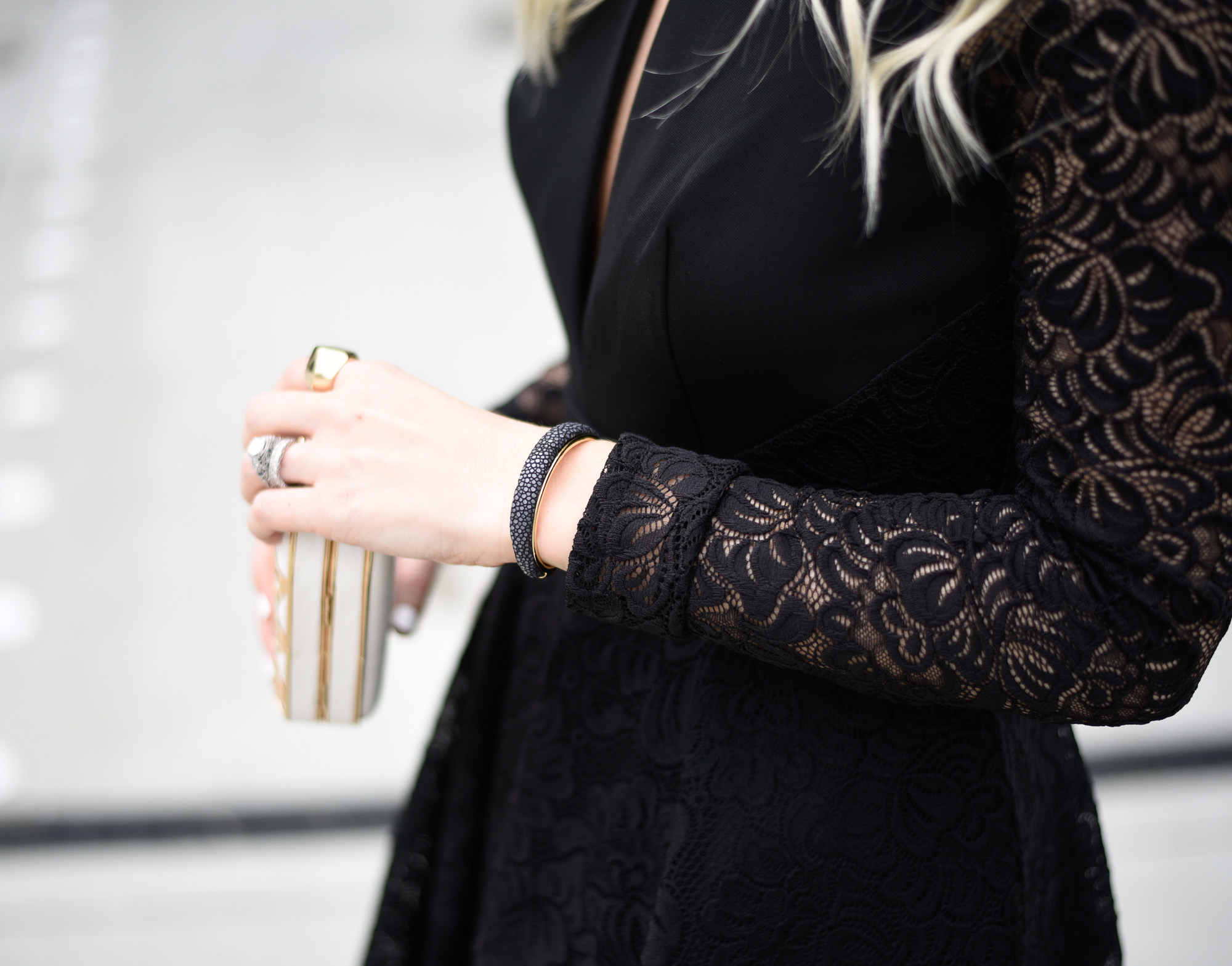 A black snakeskin bracelet bangle is the perfect accent. 