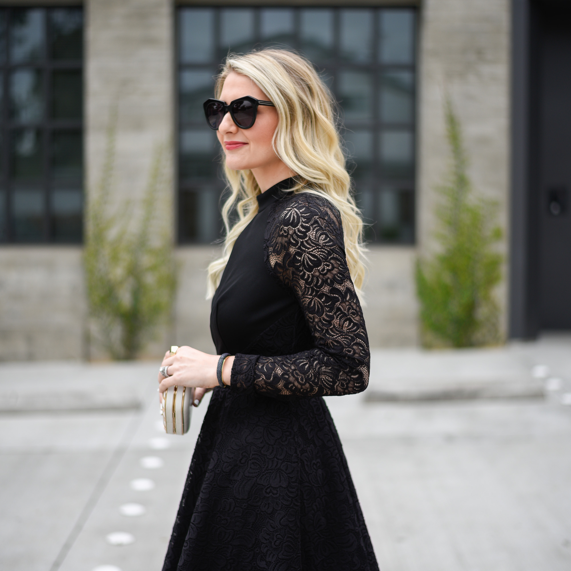 Fit and flare black lace party dress. 