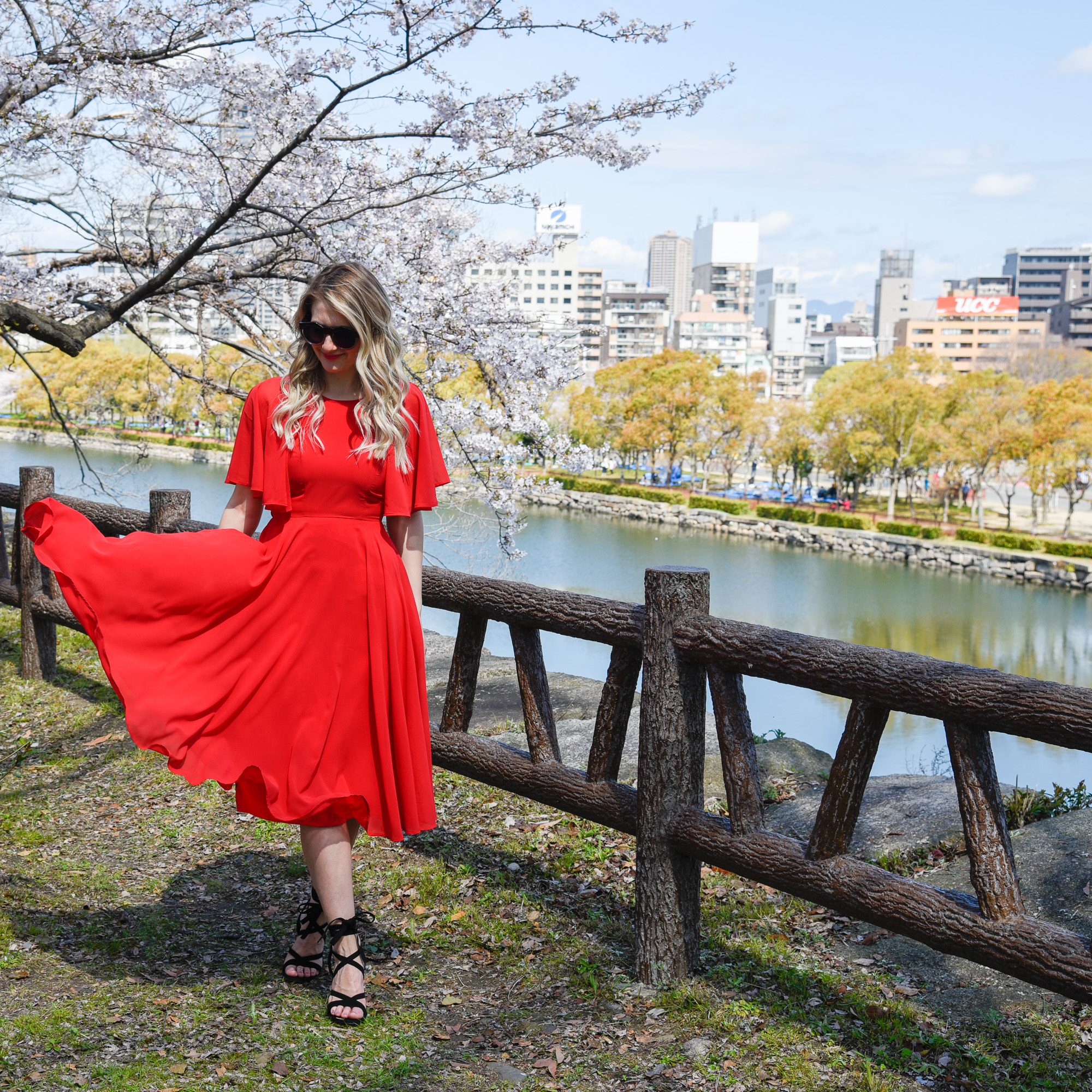 Sexy outfit for date night at Osaka Castle, Japan. 