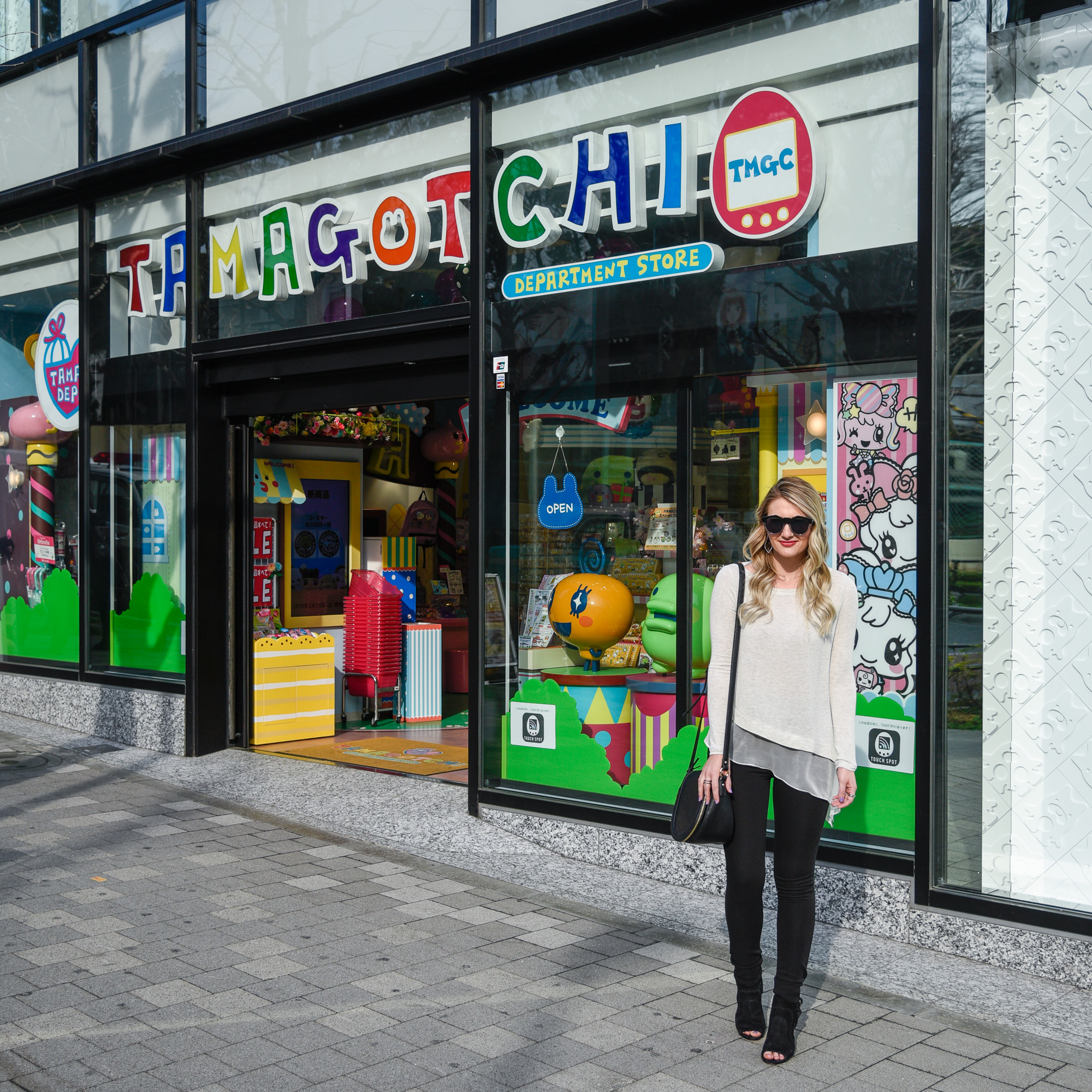 Harajuku's Tamagotchi store with an asymmetrical sweater and booties.