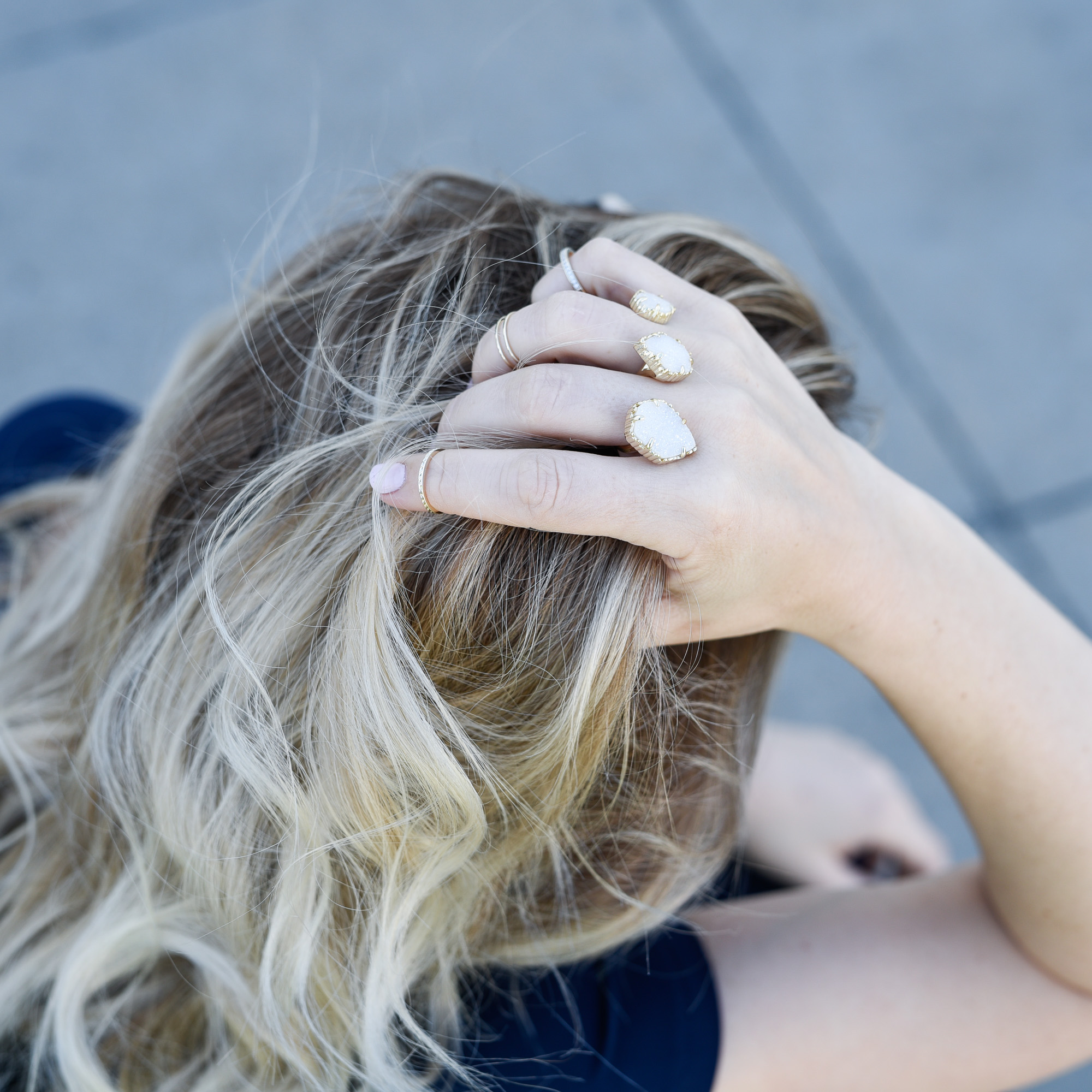 White druzy two finger ring in gold. 