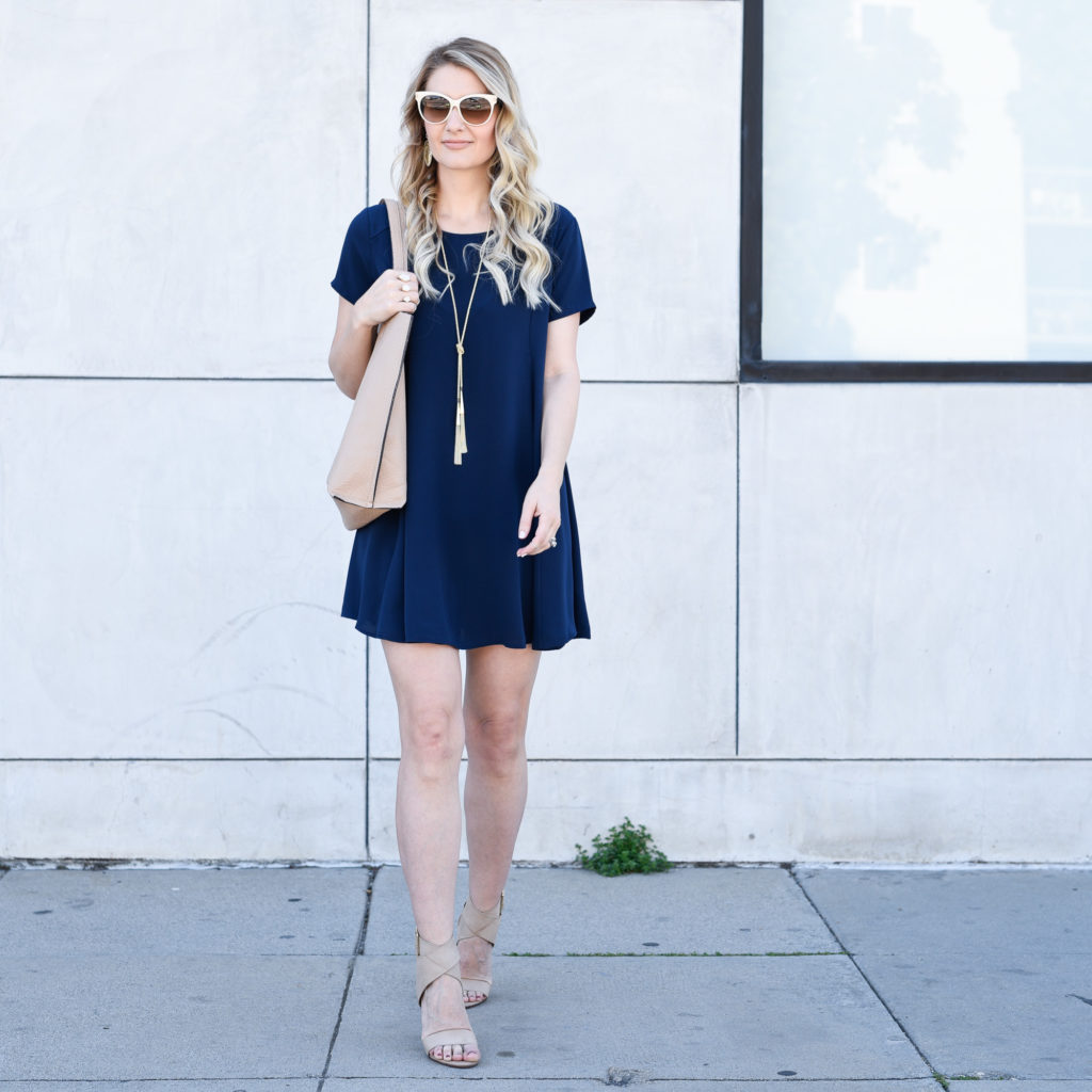 Navy Swing Dress and Neutrals
