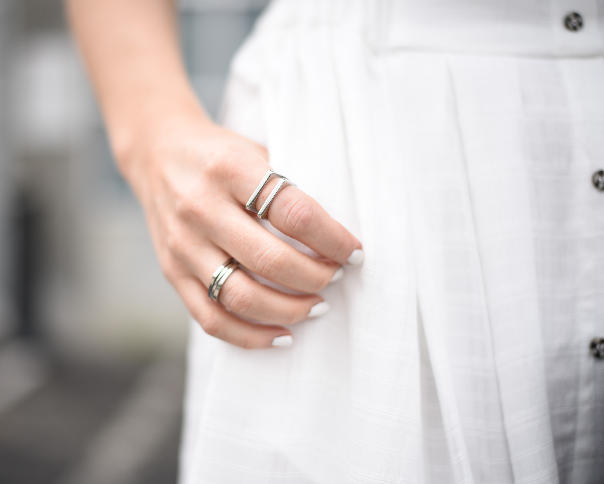 A silver ring stack that is simple and great for every day wear.