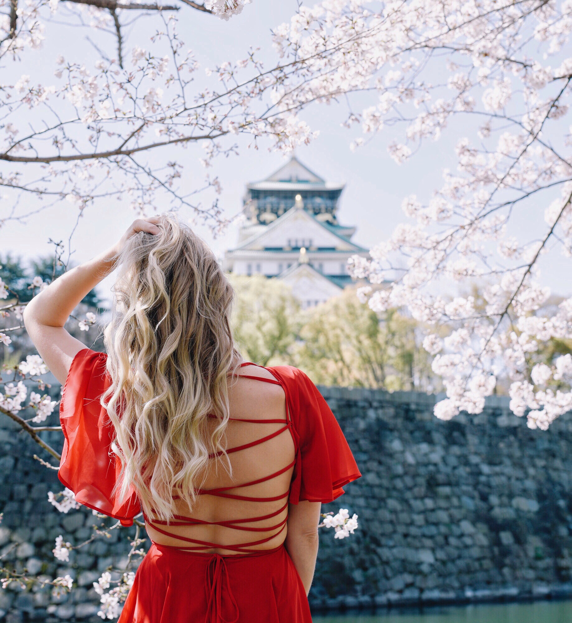 Red zig zag back chiffon dress 