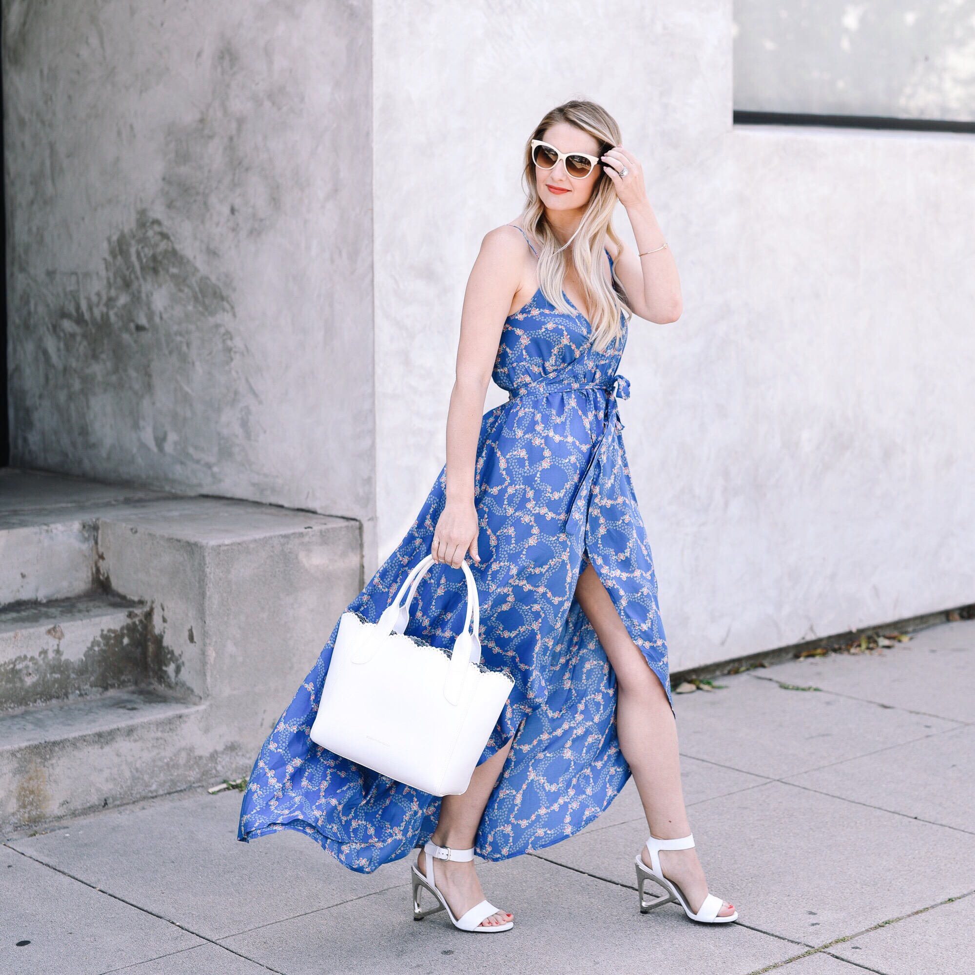 Glamorous floral blue wrap maxi dress 