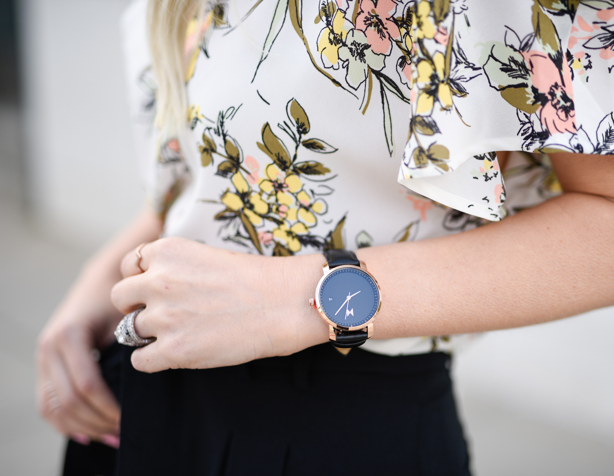 Rose gold and black leather watch 