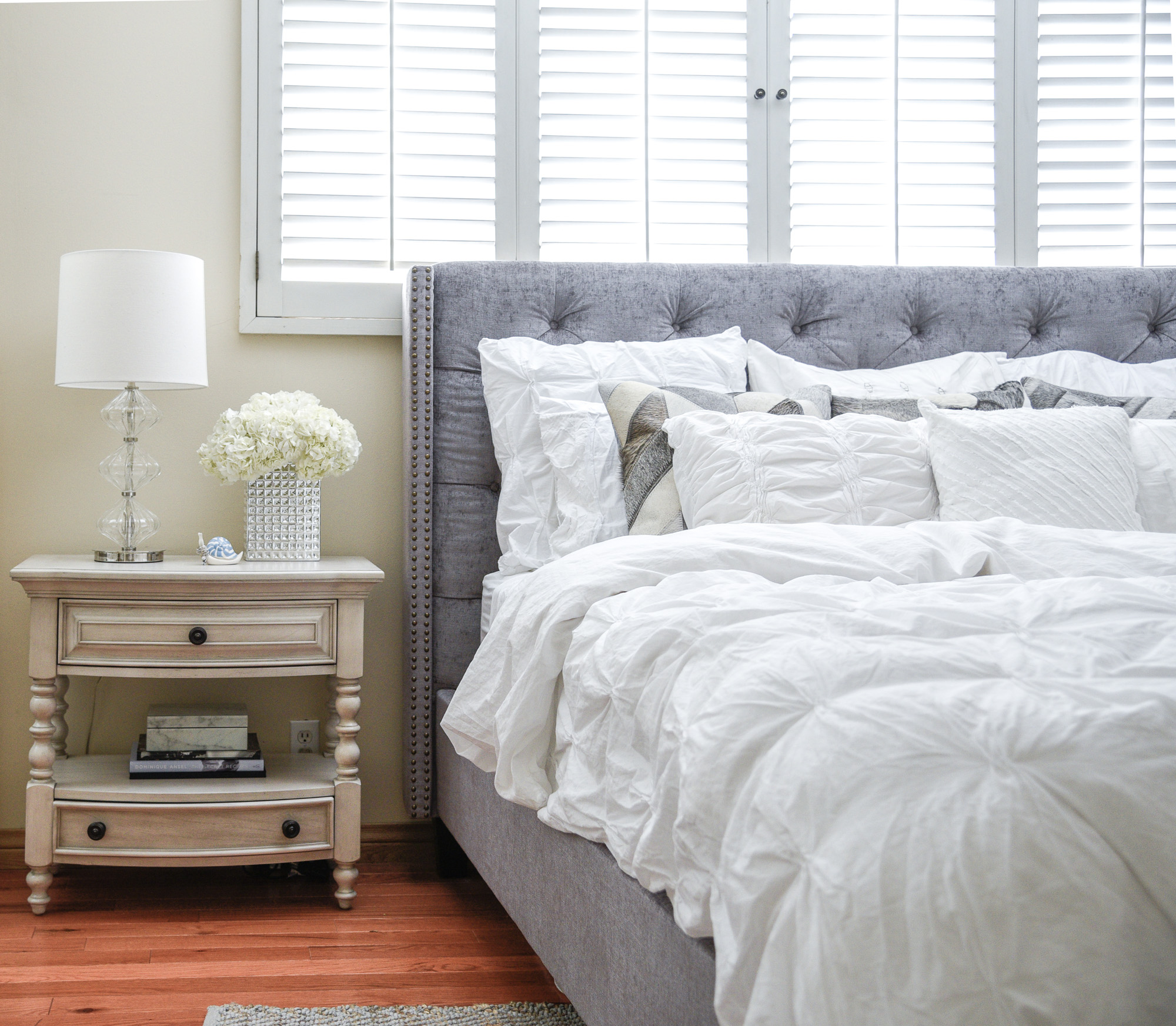 grey pin tuck headboard