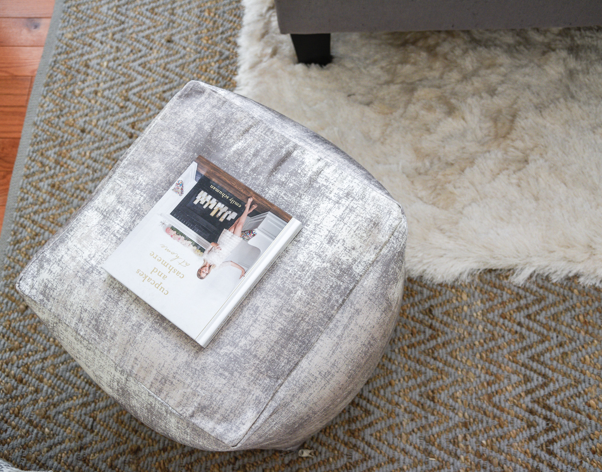 silver and grey soft pouf for extra seating
