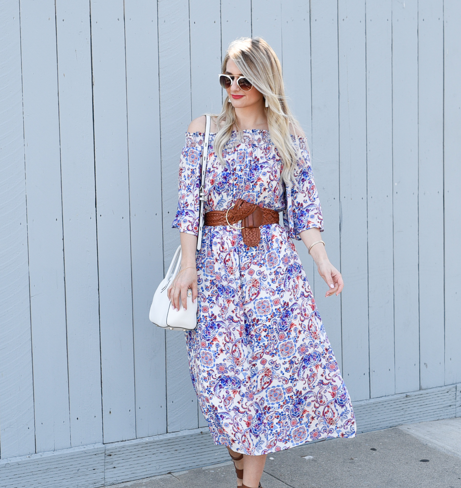 Off the shoulder floral dress. 