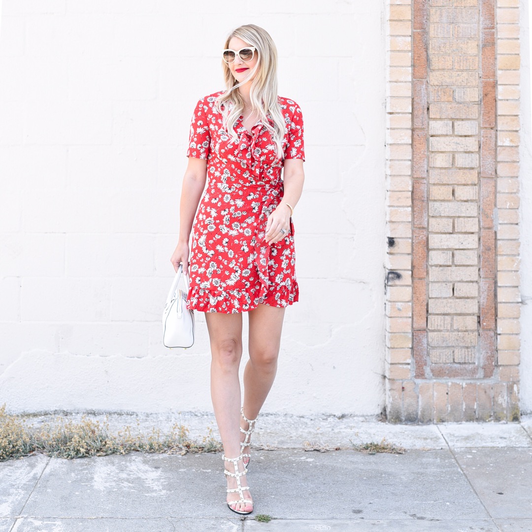 Wrap floral dress in red! So flattering! 