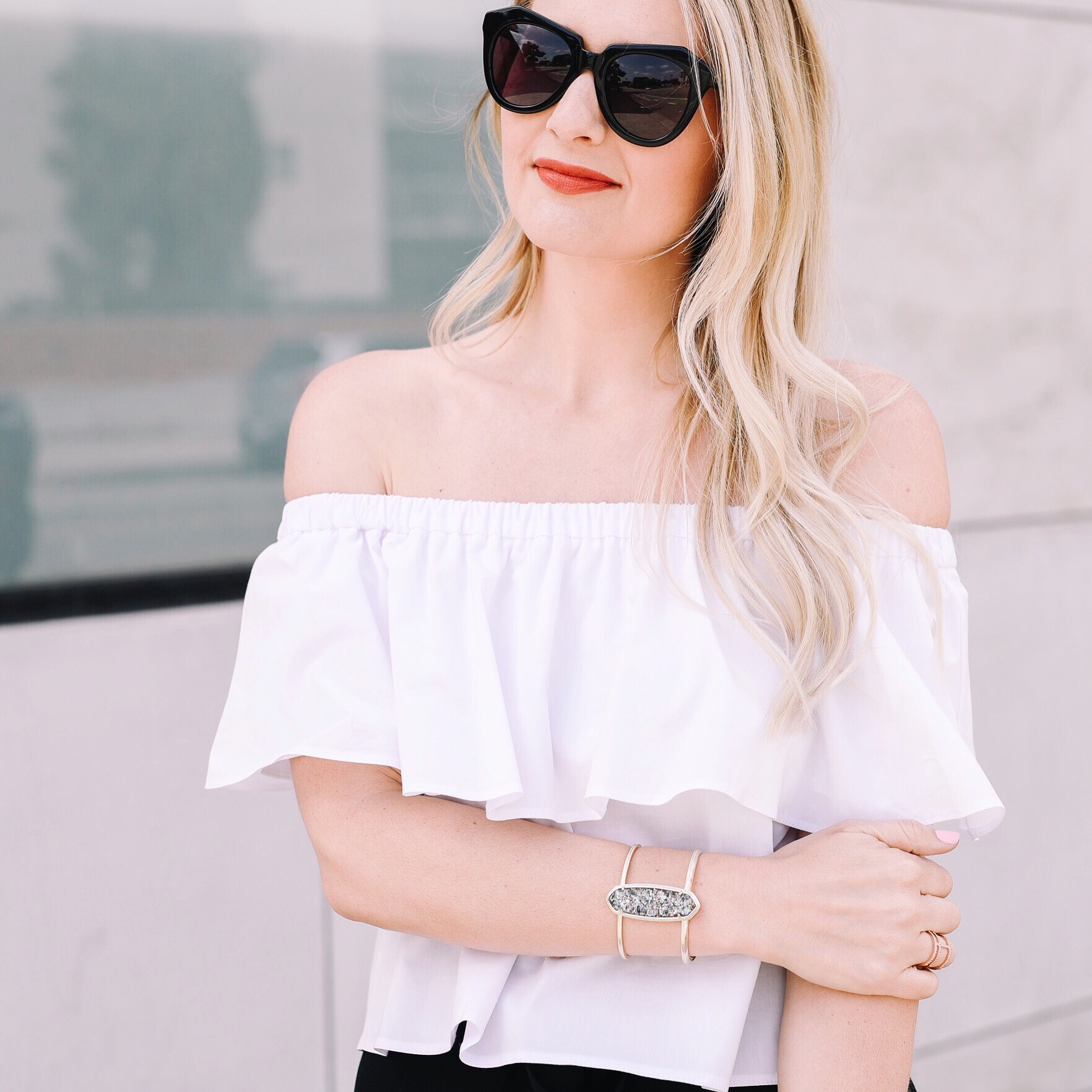 Love this simple white off the shoulder top! Under $50 too! 