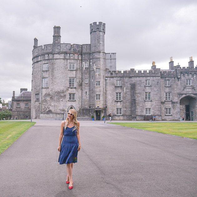 Jenna Colgrove wearing the J.Crew navy polka dotted silk dress. 