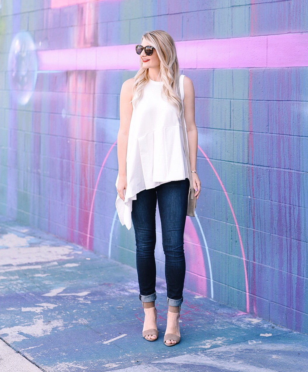 Jenna Colgrove wearing the ASOS Zacro Scoop Tank with Asymmetrical hem in Downtown Los Angeles. 