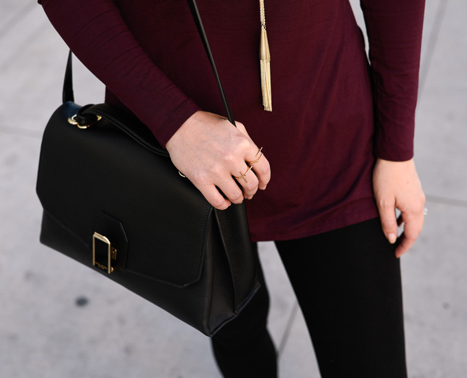 The Henri Bendel Sullivan Satchel in black leather.