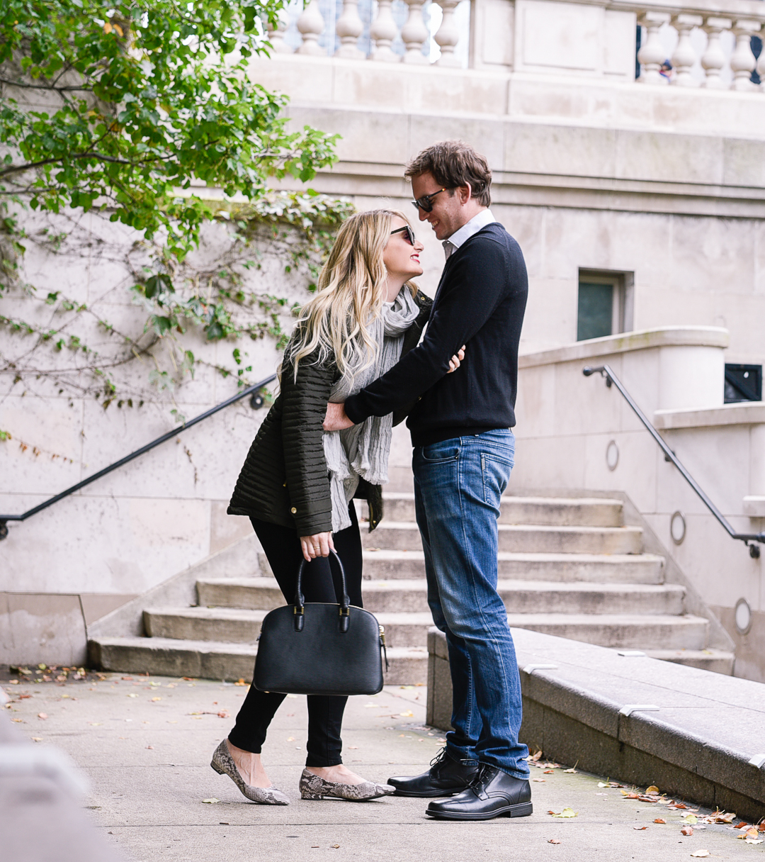 Jenna Colgrove and her husband in Rockport footwear at Chicago's Riverwalk. 