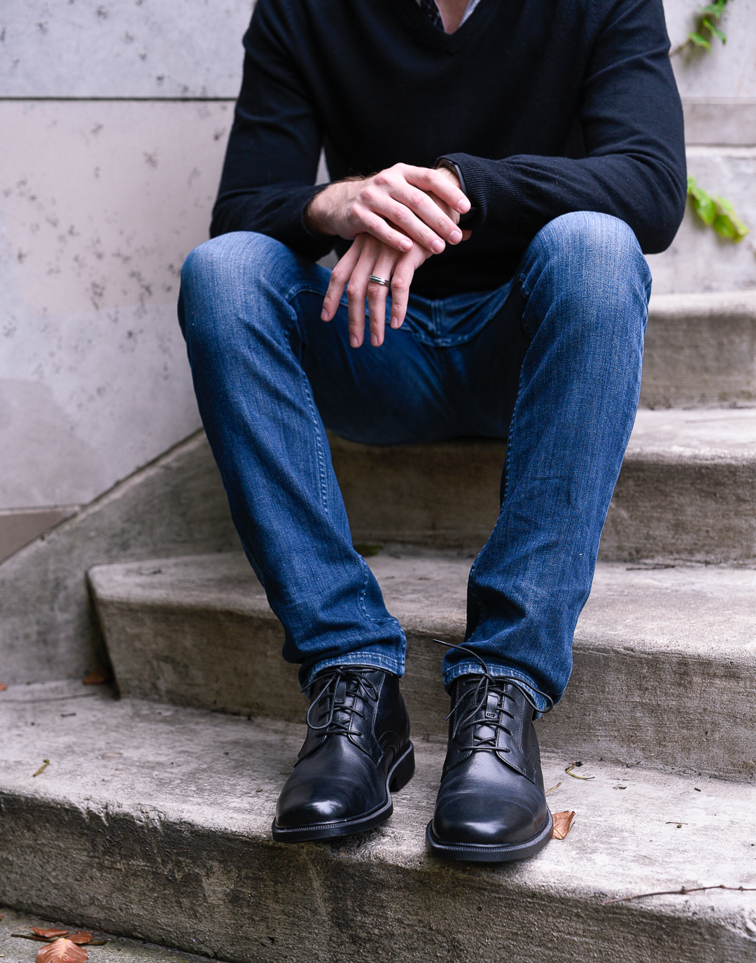 Black patent leather waterproof boots for winter.