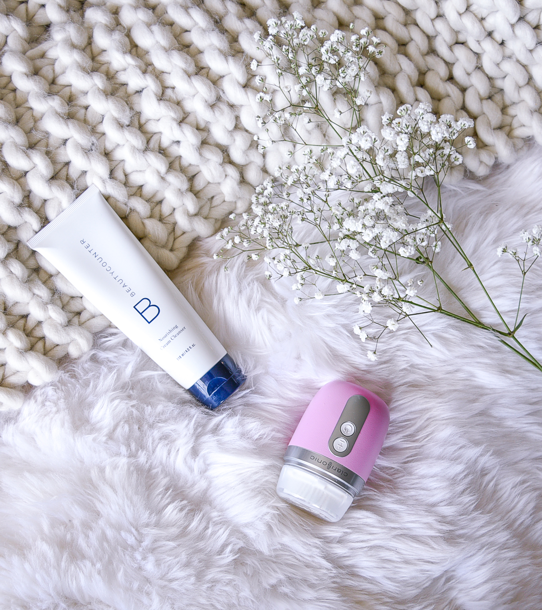 Beautycounter Nourishing Cream Cleanser is perfect for sensitive skin and non-toxic and the Clarisonic Mia Fit 2 to exfoliate. - Night Skincare Routine for Sensitive Skin by Chicago style blogger Visions of Vogue