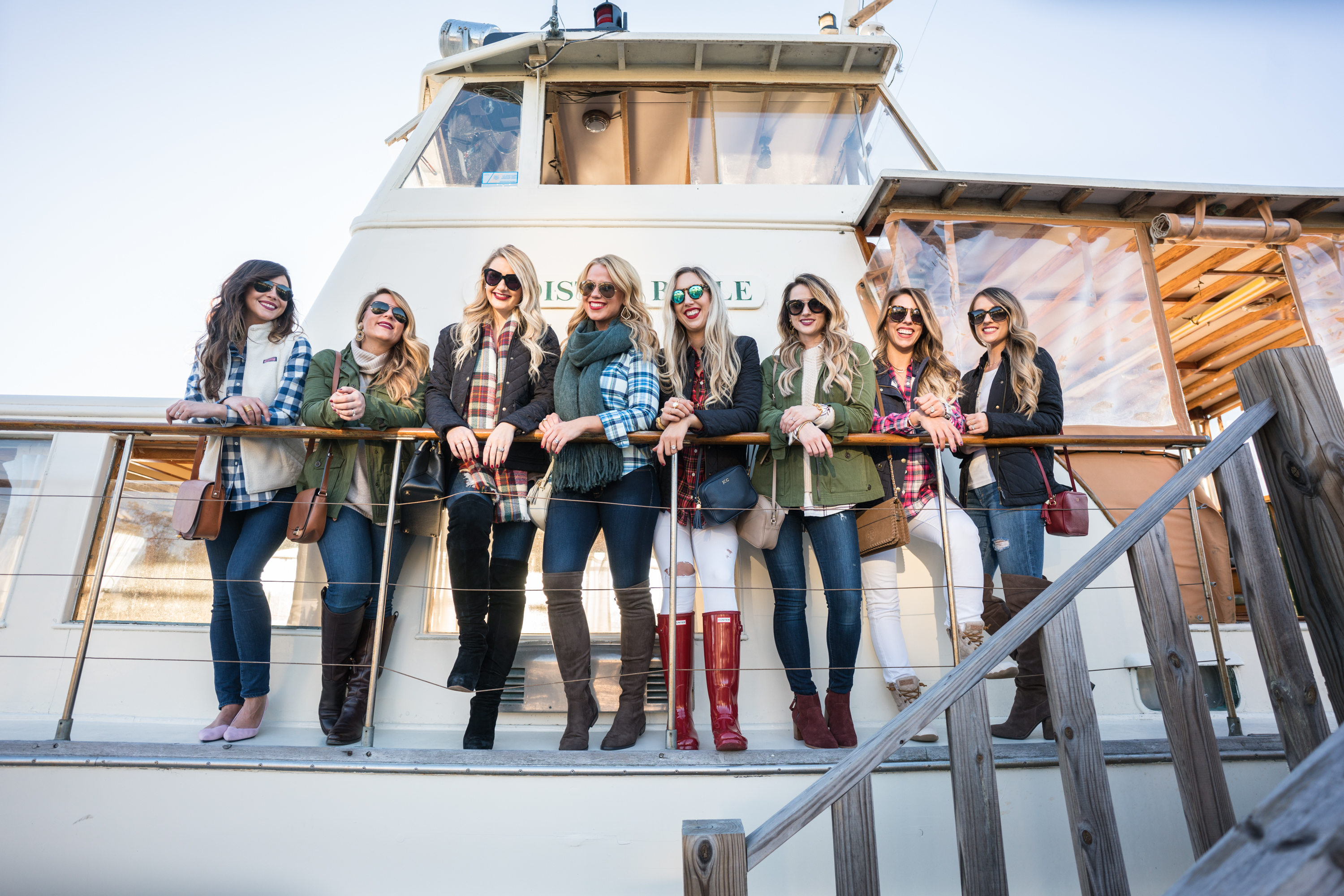 Bloggers wearing Vineyard Vines for a boat cruise. 