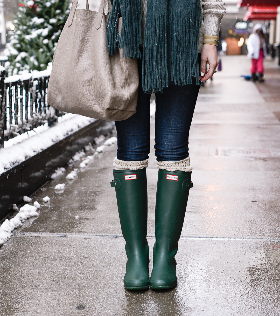 Green Hunter boots. 