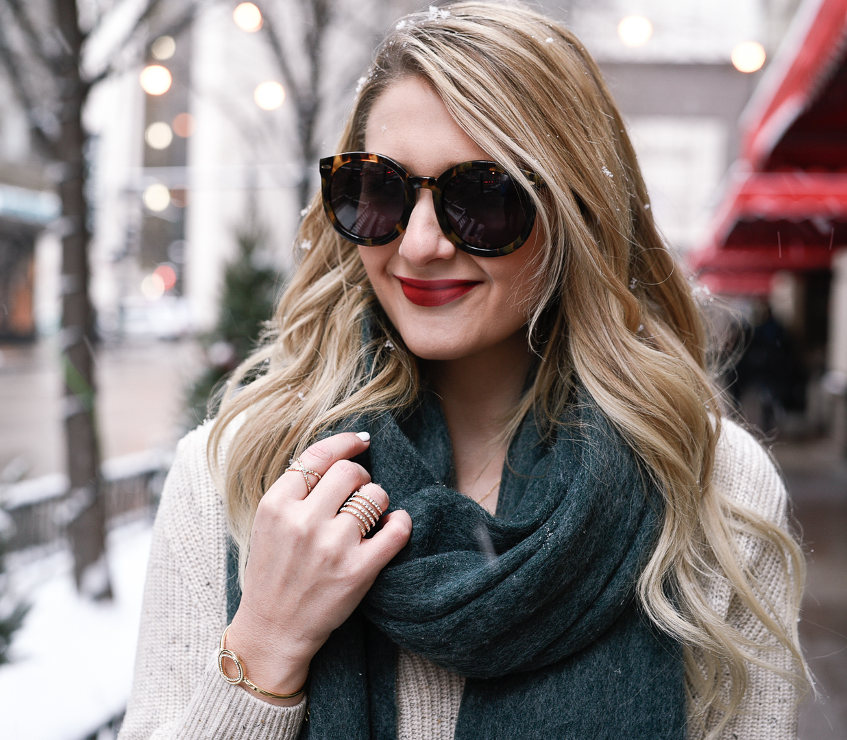 Gold pave coil ring and crossover pave with tortoise sunglasses. 