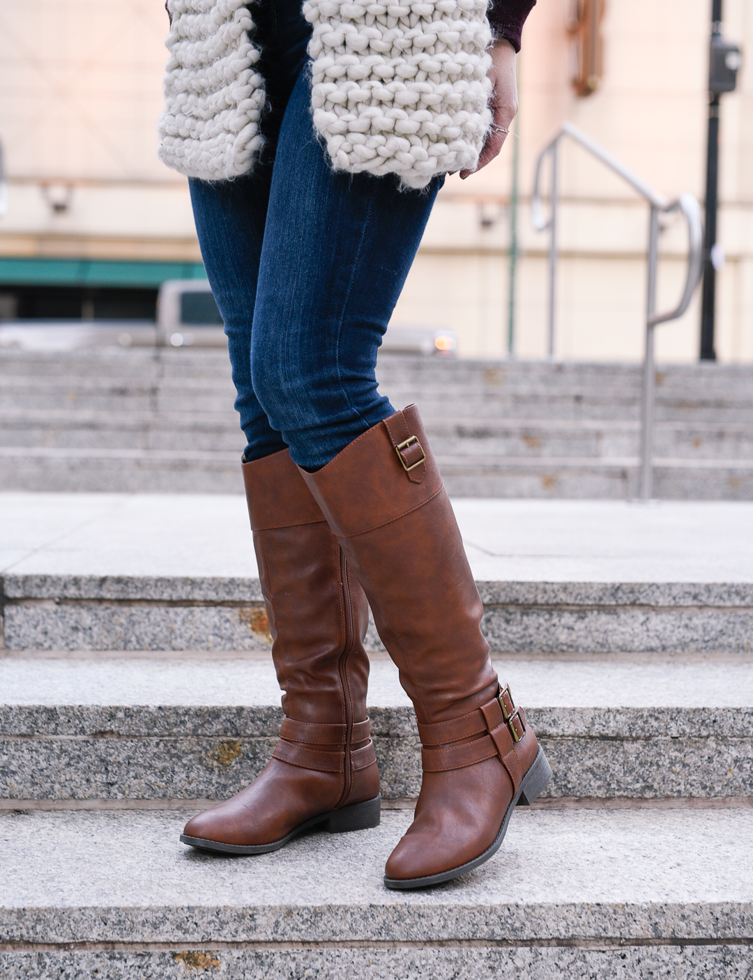 Payless riding boots in cognac for under $50. 
