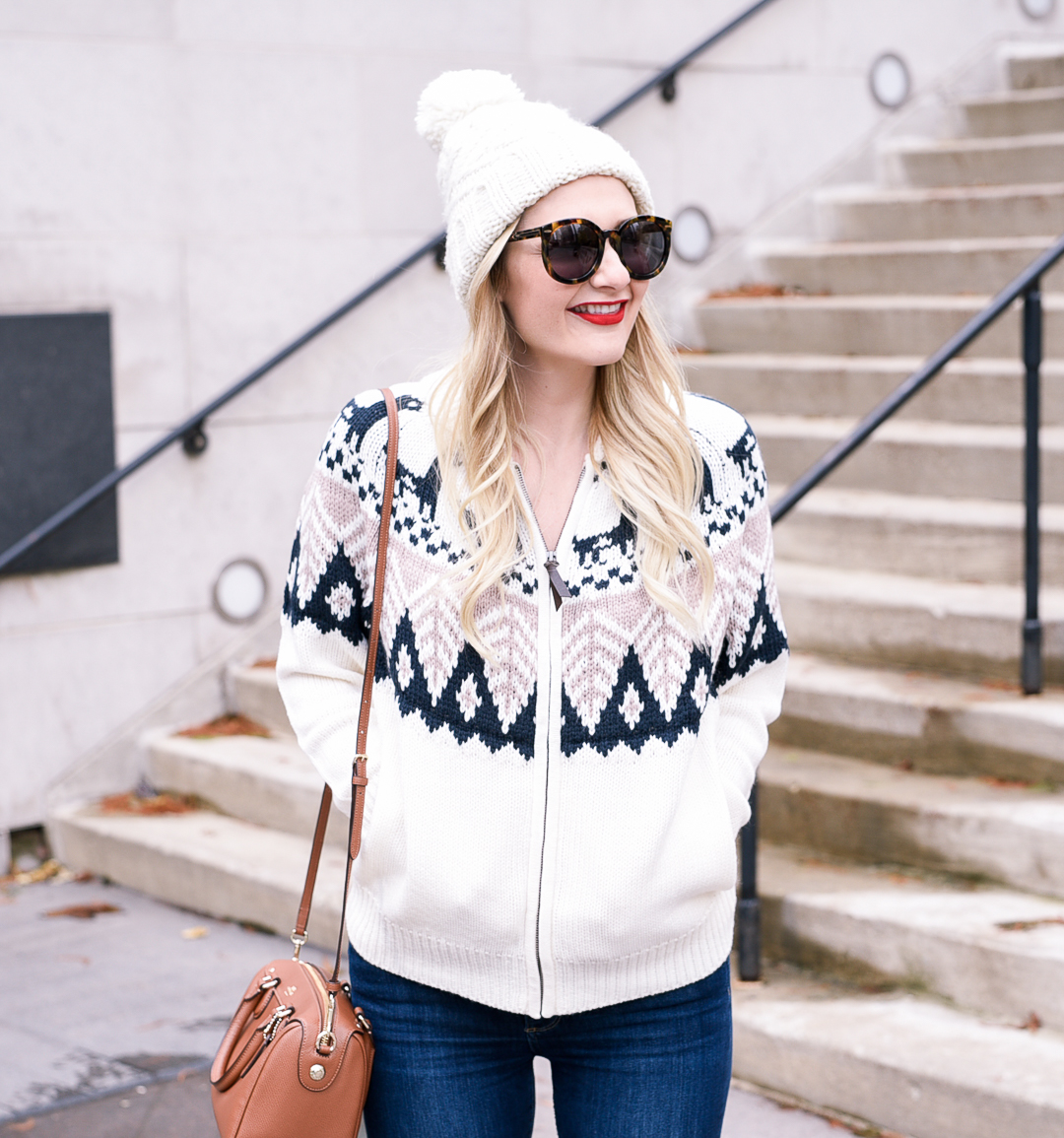 Fairisle zip up sweater from Nordstrom. 