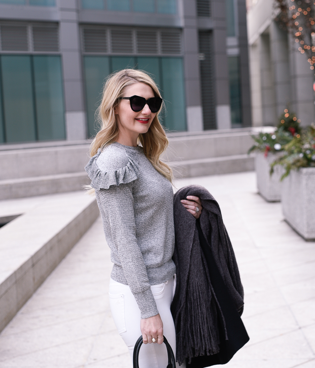 Cutest ruffle sleeve sweater in gray!