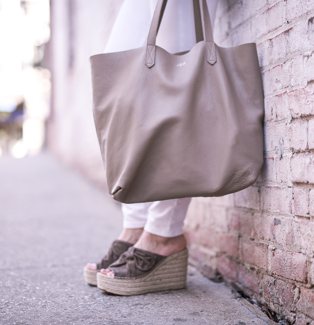 Cuyana Tote with twist know espadrille wedges 