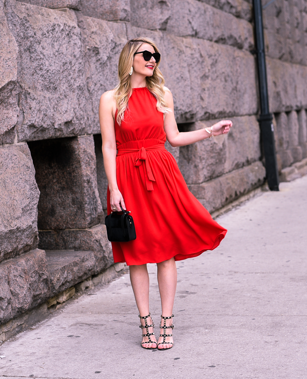 Va Va Voom red dress and Valentino heels.
