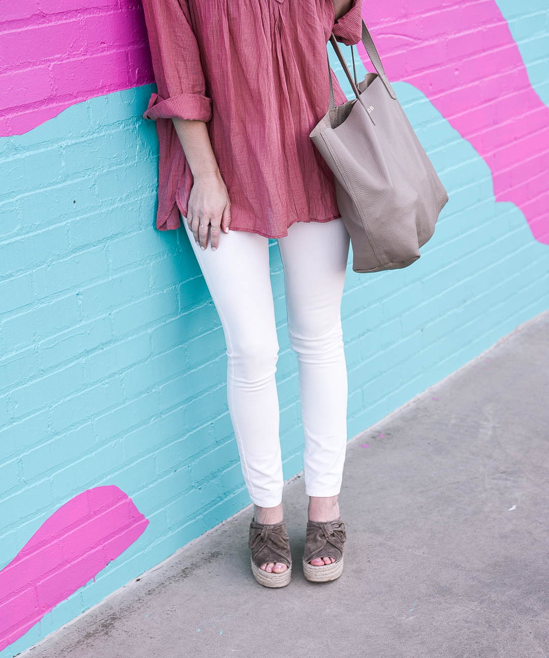 Taupe bow espadrille wedges by Marc Fisher.