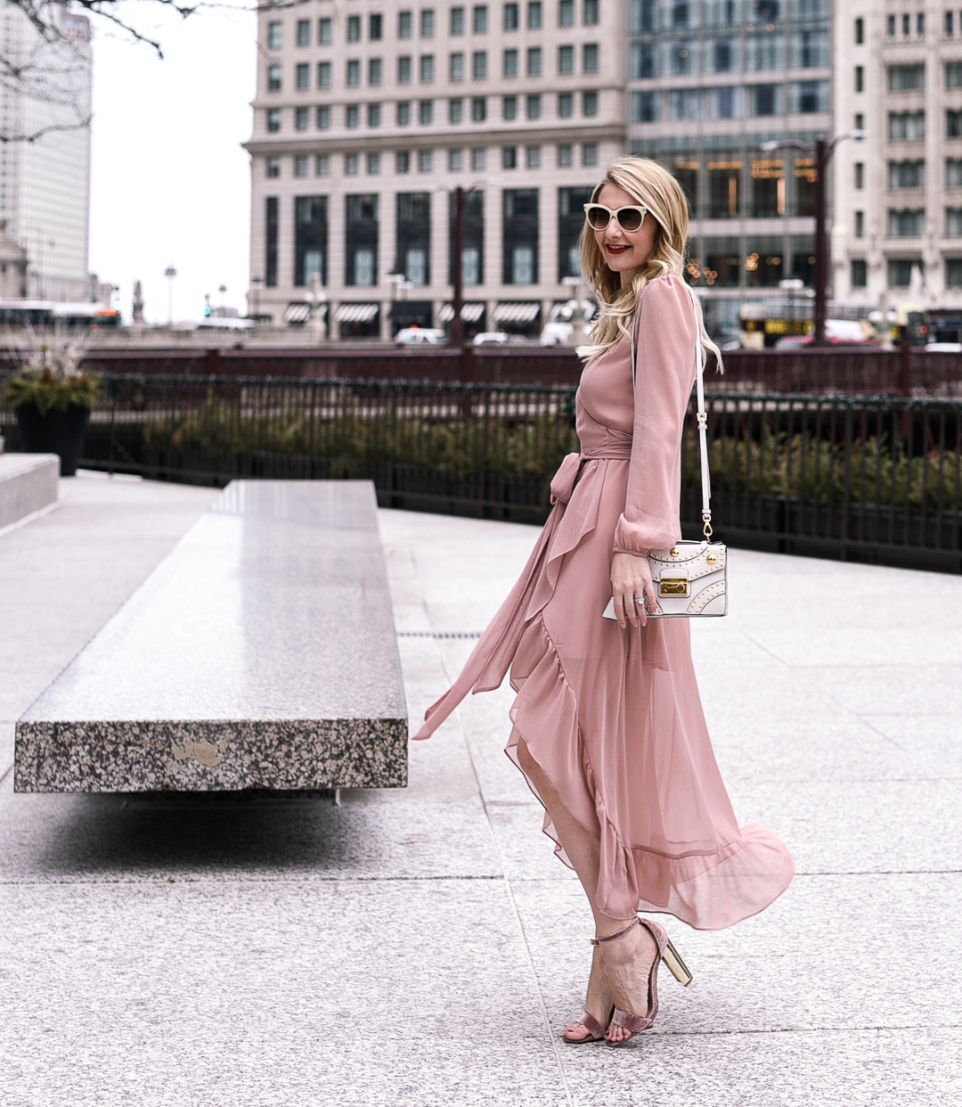 Beautiful spring dress with prada crossbody. 