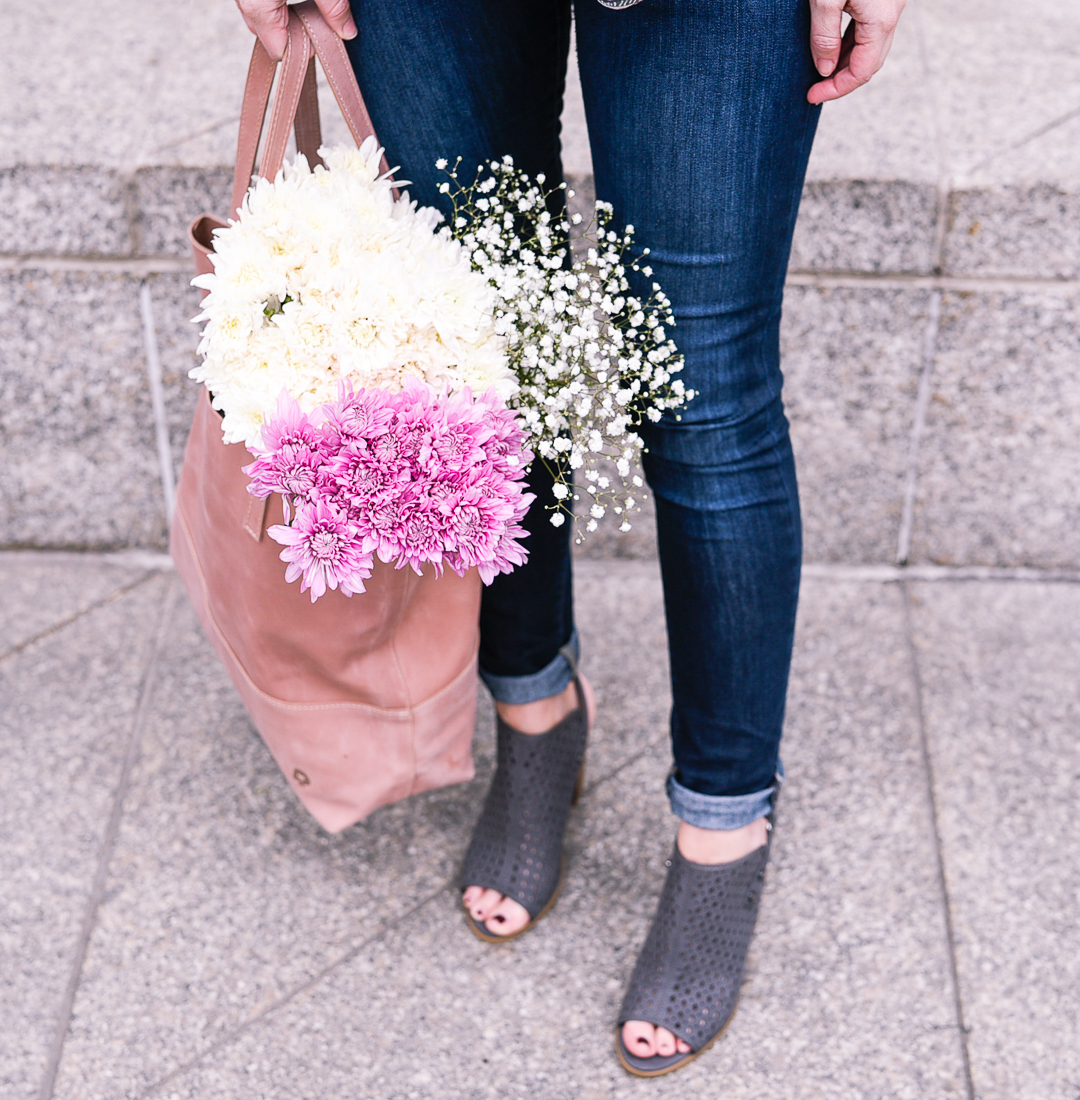 Peep toe booties and spring florals. 