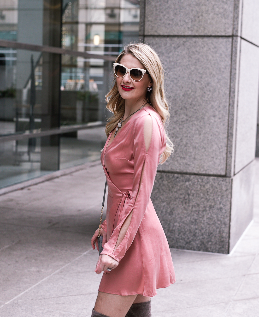 pink wrap dress