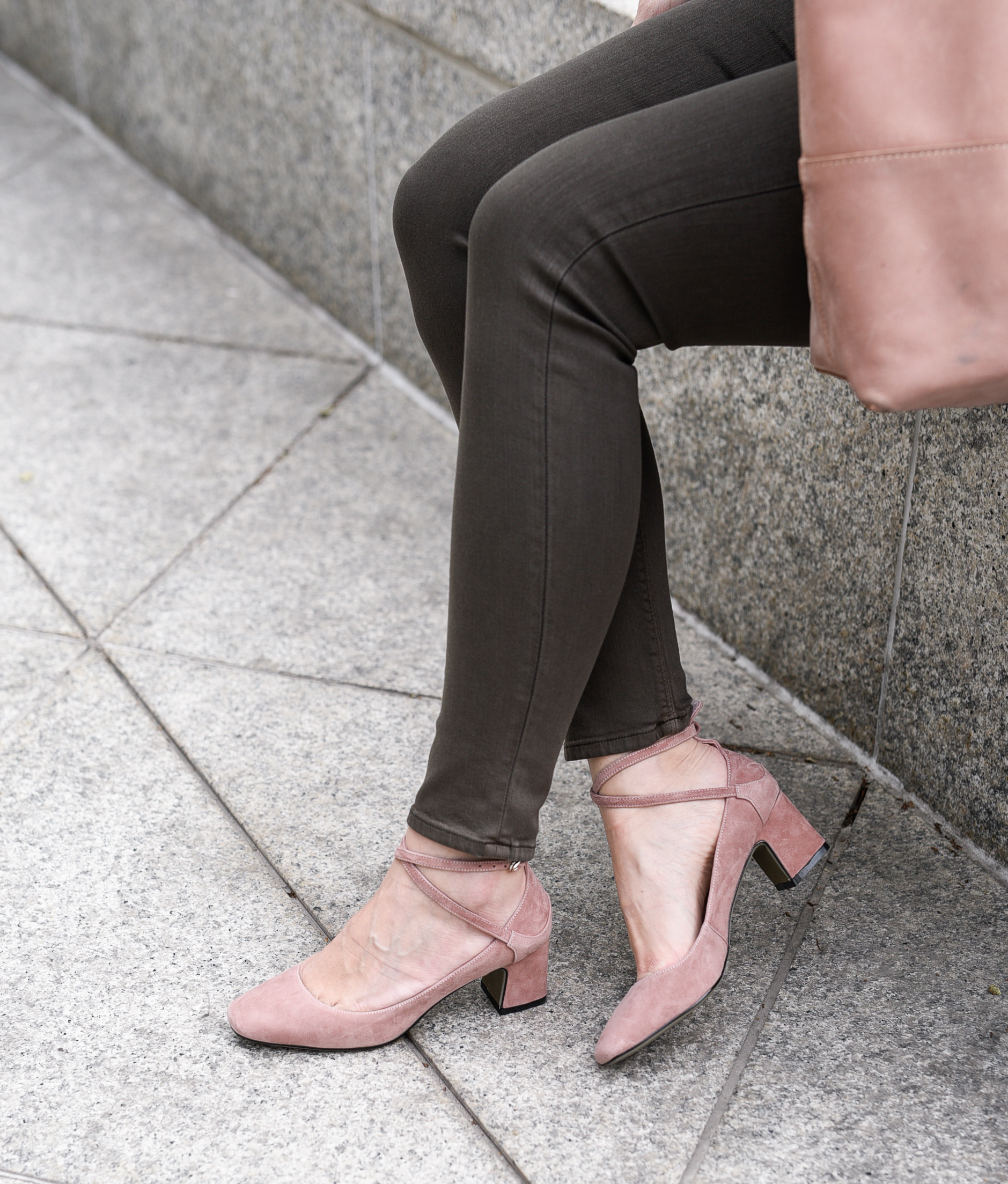 Blush Pink criss cross ankle strap flats. 