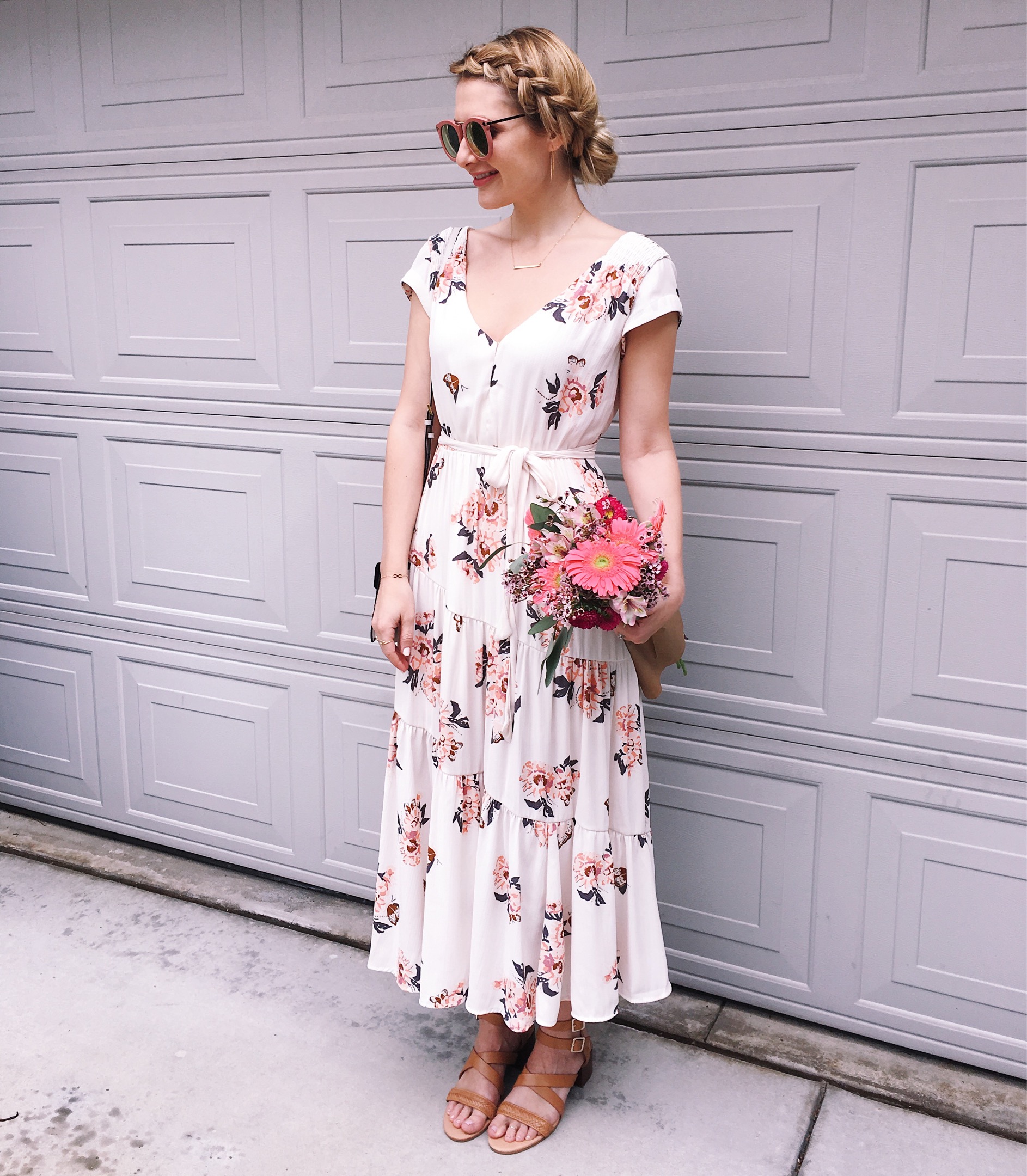 shirt and printed skirt dress